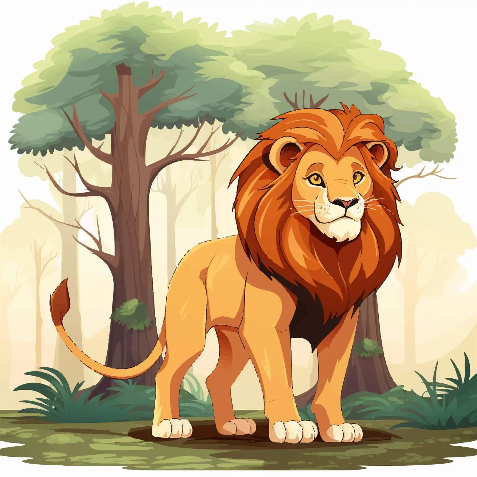 King Lion Illustration in Forest Vector Graphic — free download from Dotvec