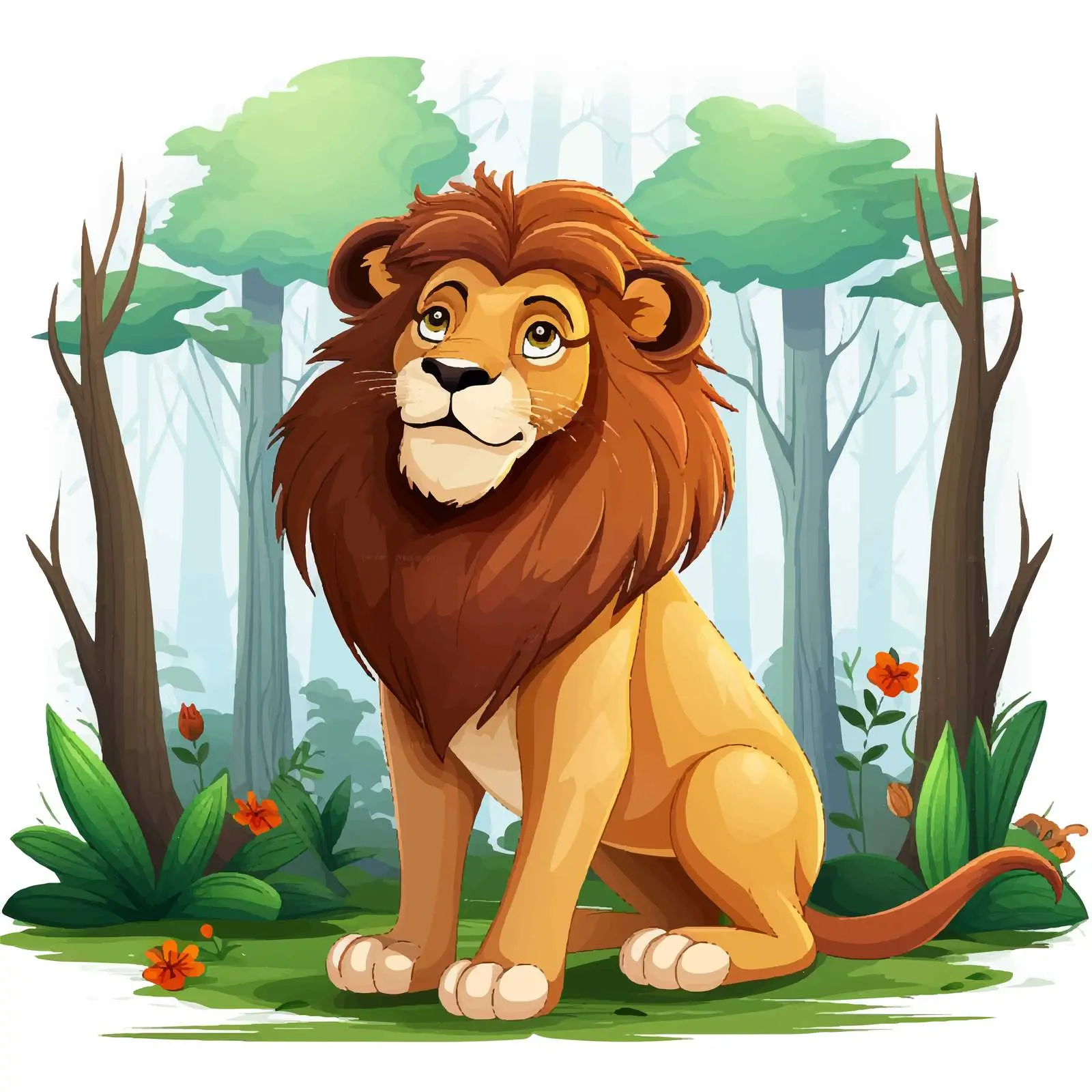 King Lion Illustration in Forest Environment – free colorful lion image from Dotvec
