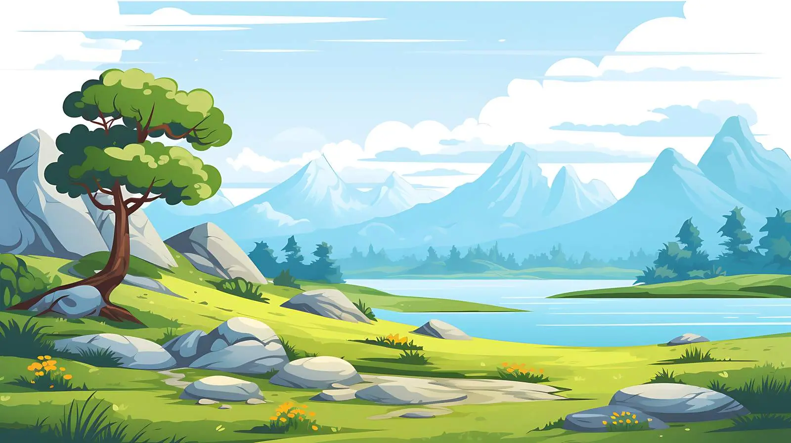 Serene Nature Landscape Illustration — free download from Dotvec