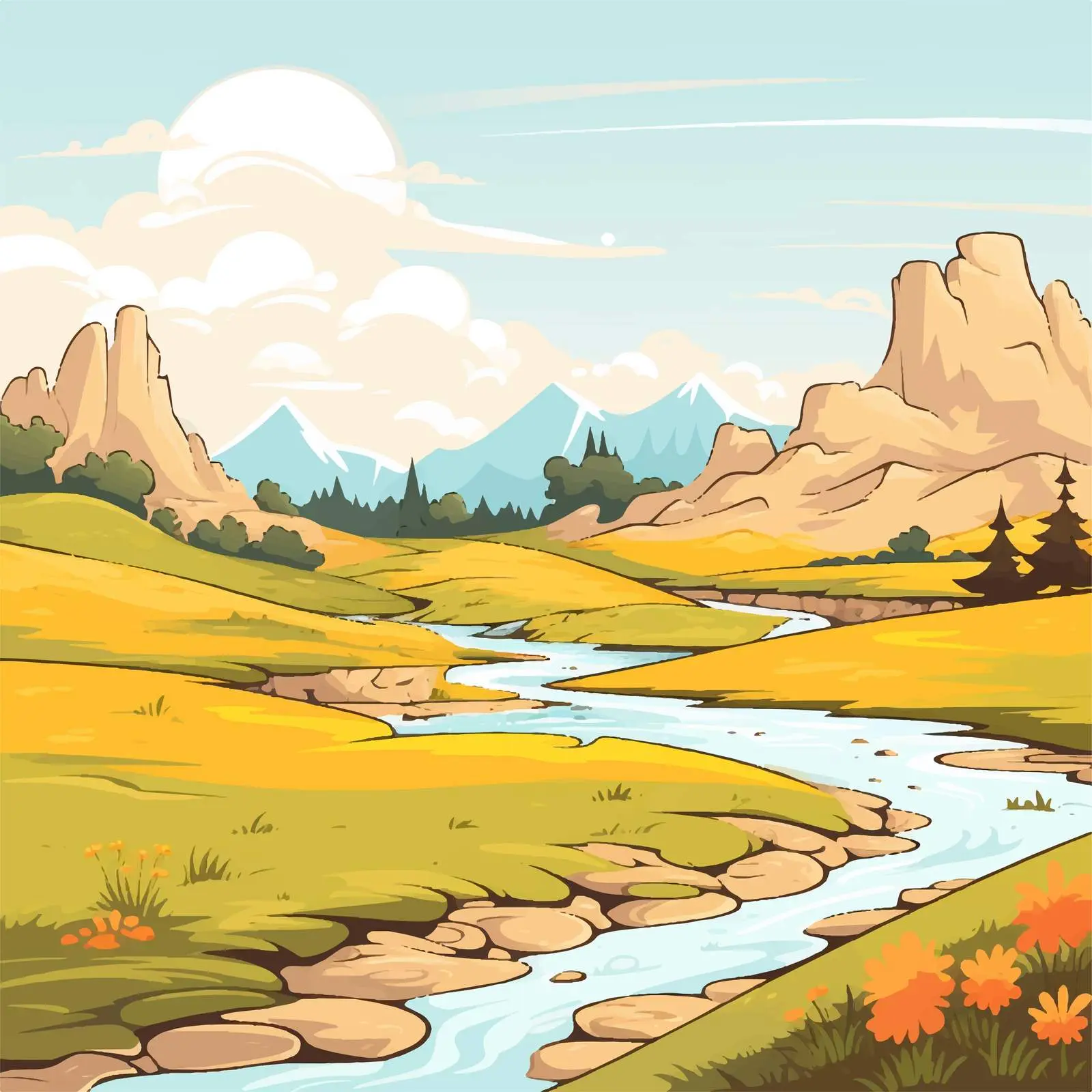 Beautiful Nature Landscape Illustration Vector — free download from Dotvec