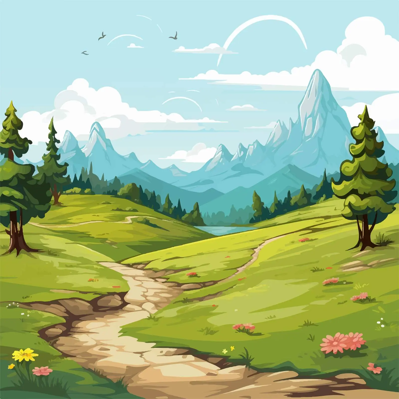 Beautiful Nature Landscape Vector Illustration — free download from Dotvec