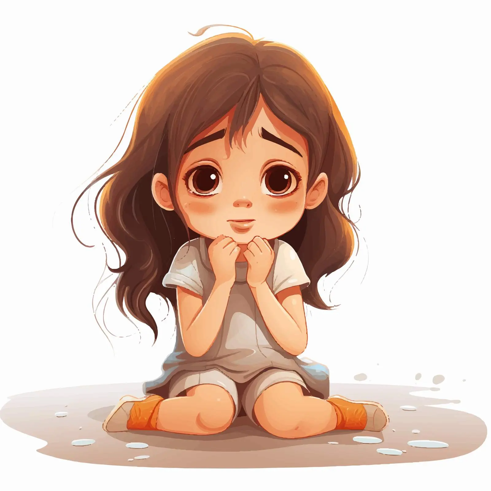 Sad Little Girl Illustration on White Background — free download from Dotvec