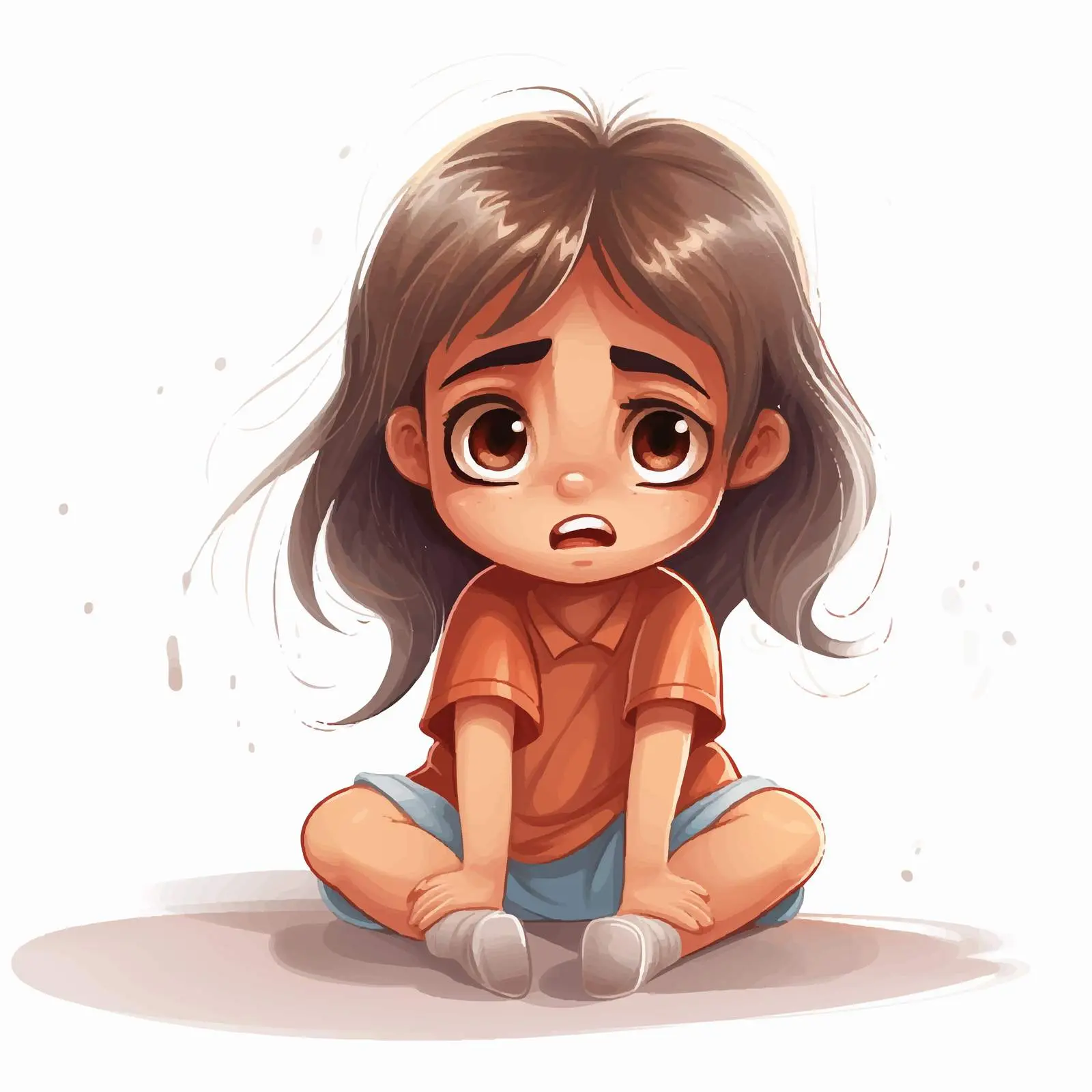Crying Little Girl Illustration on White Background – free crying image from Dotvec