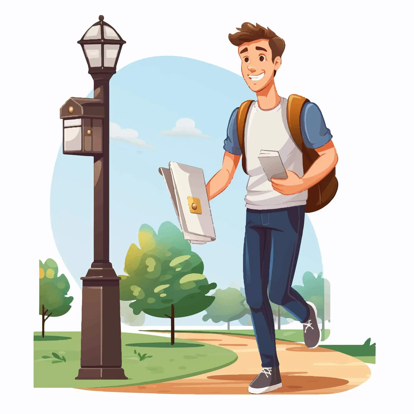 Man Walking Near Mailbox with Binder Illustration — free download from Dotvec