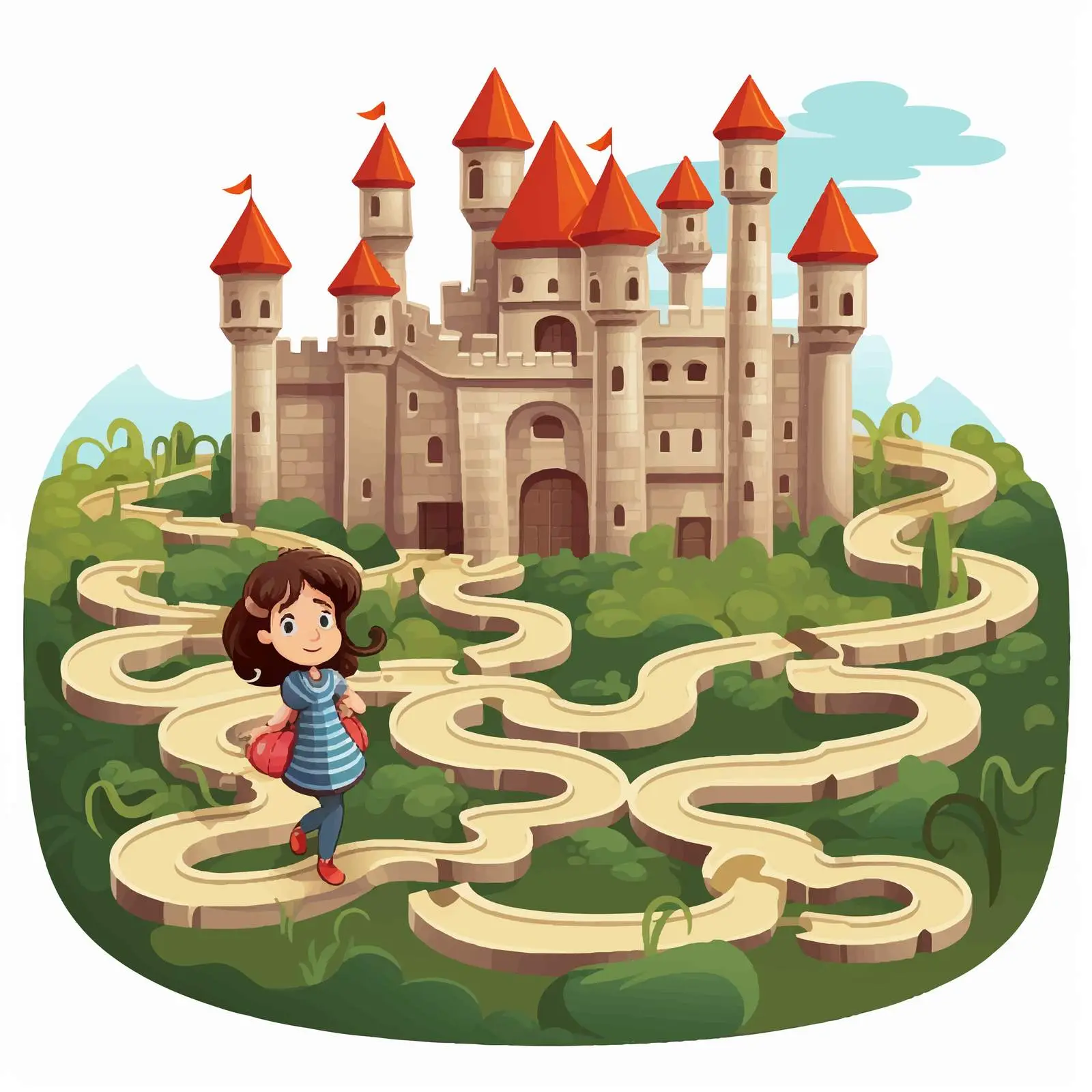 Maze Game Illustration with Princess and Castle — free download from Dotvec
