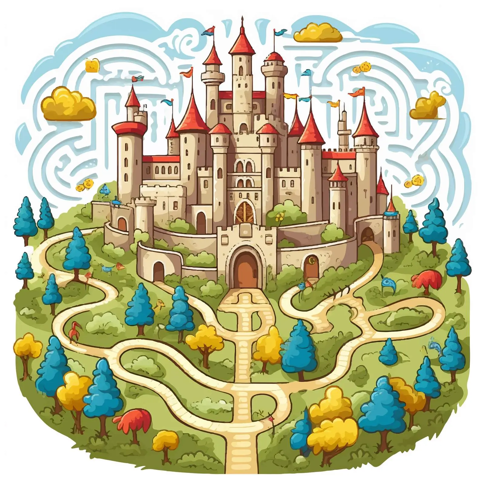 Maze Game Featuring Princess and Castle – free adventure illustration image from Dotvec