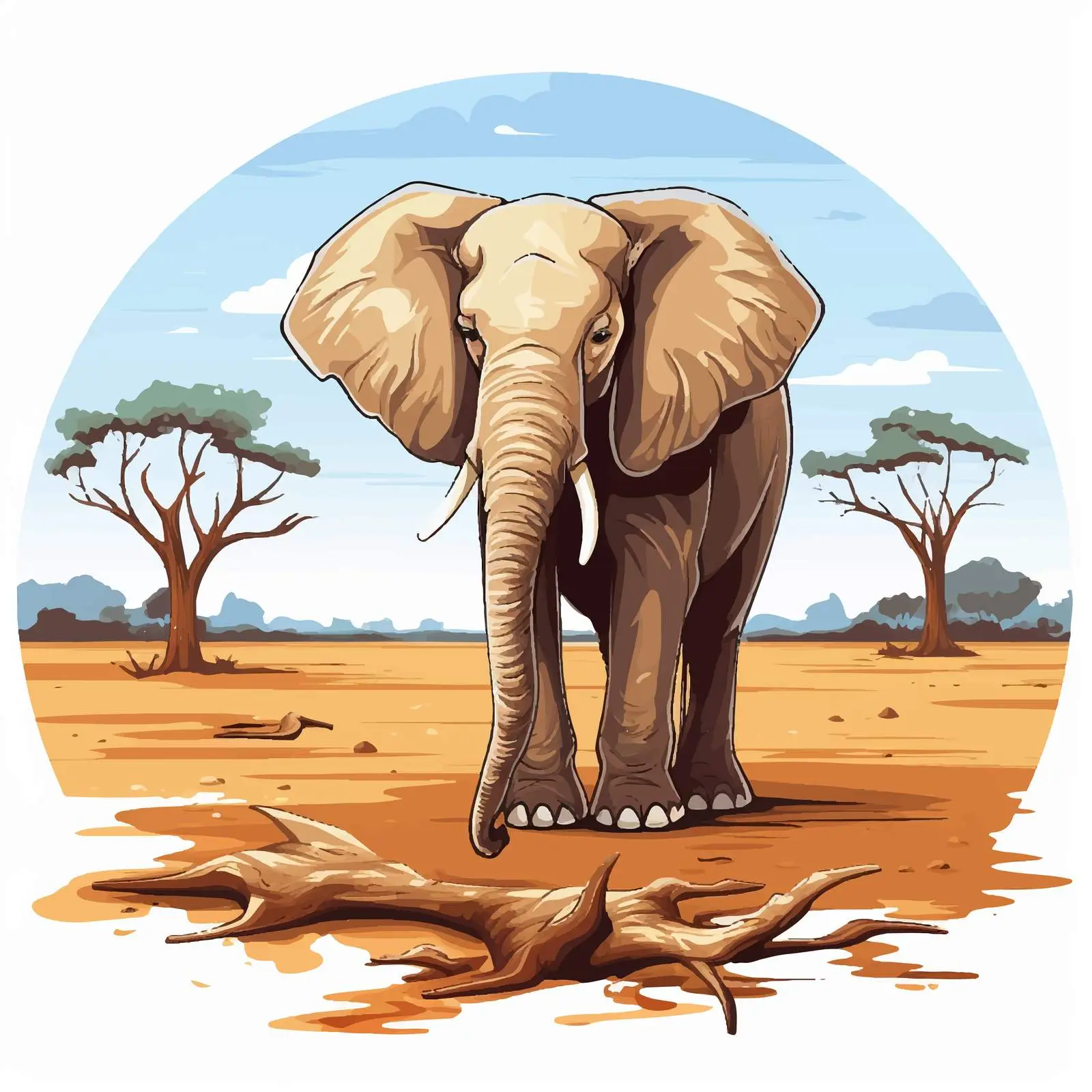 Melancholic Elephant in Dry Landscape Illustration — free download from Dotvec
