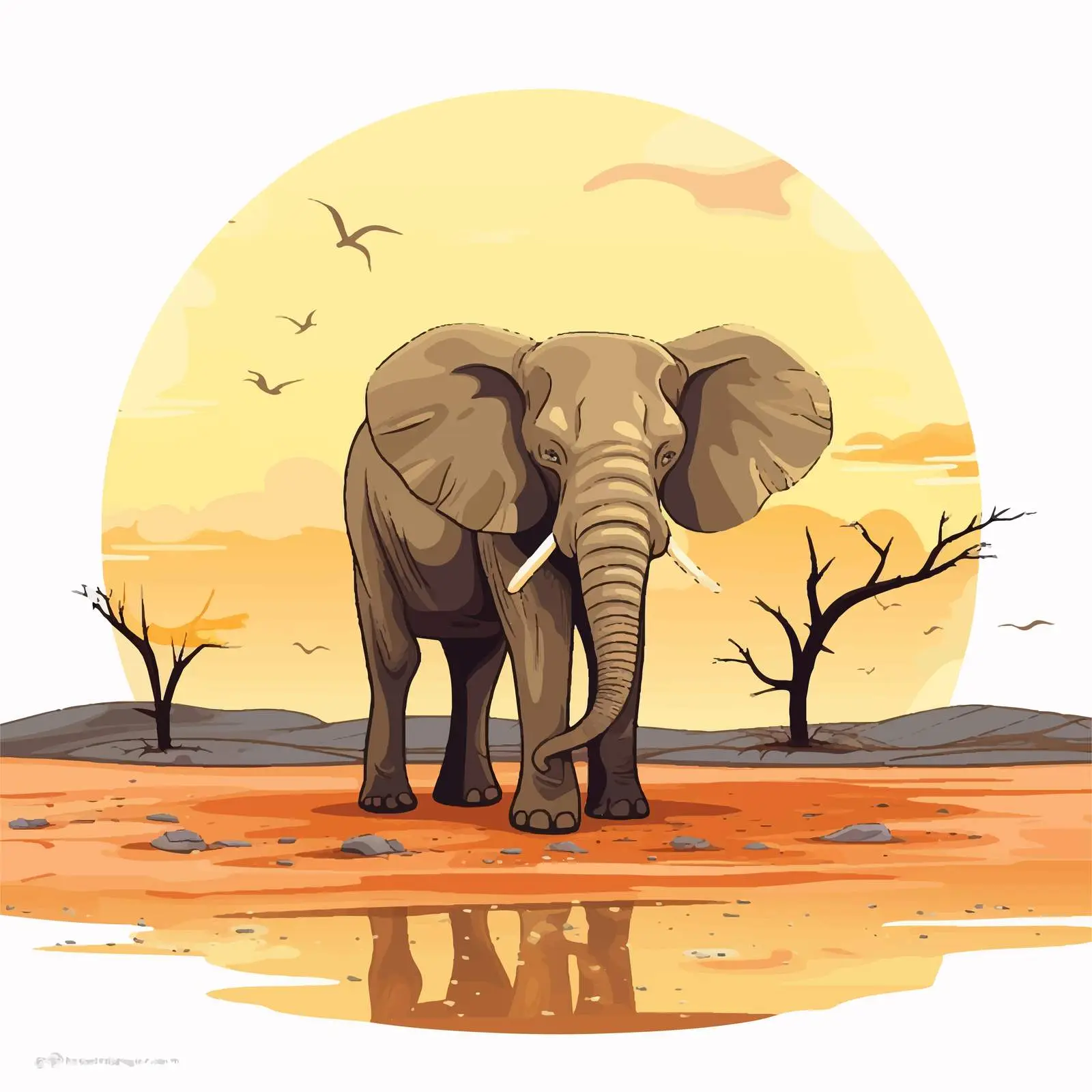 Melancholic Elephant in a Dry Landscape Illustration — free download from Dotvec
