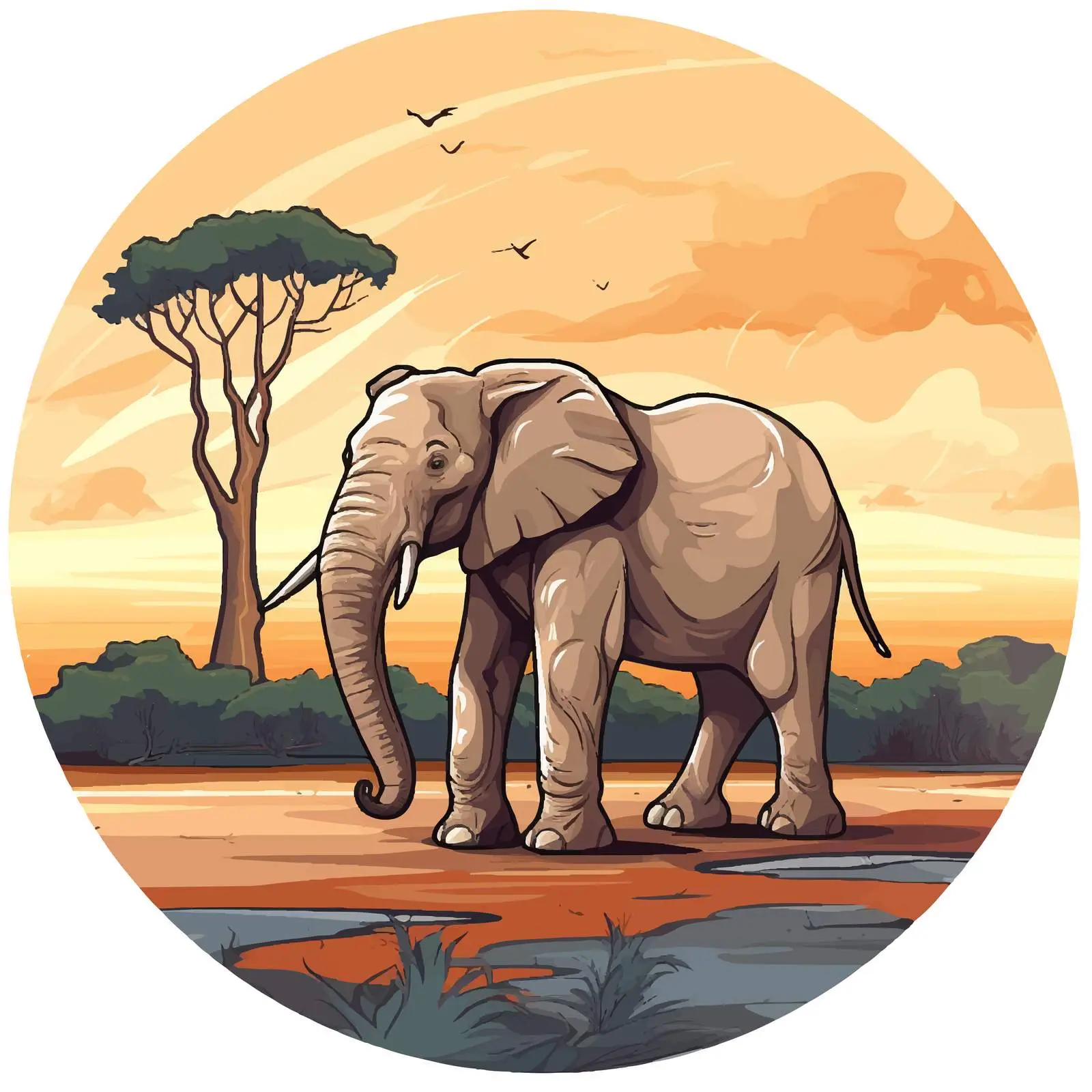 Melancholic Elephant in Dry Landscape Illustration — free download from Dotvec