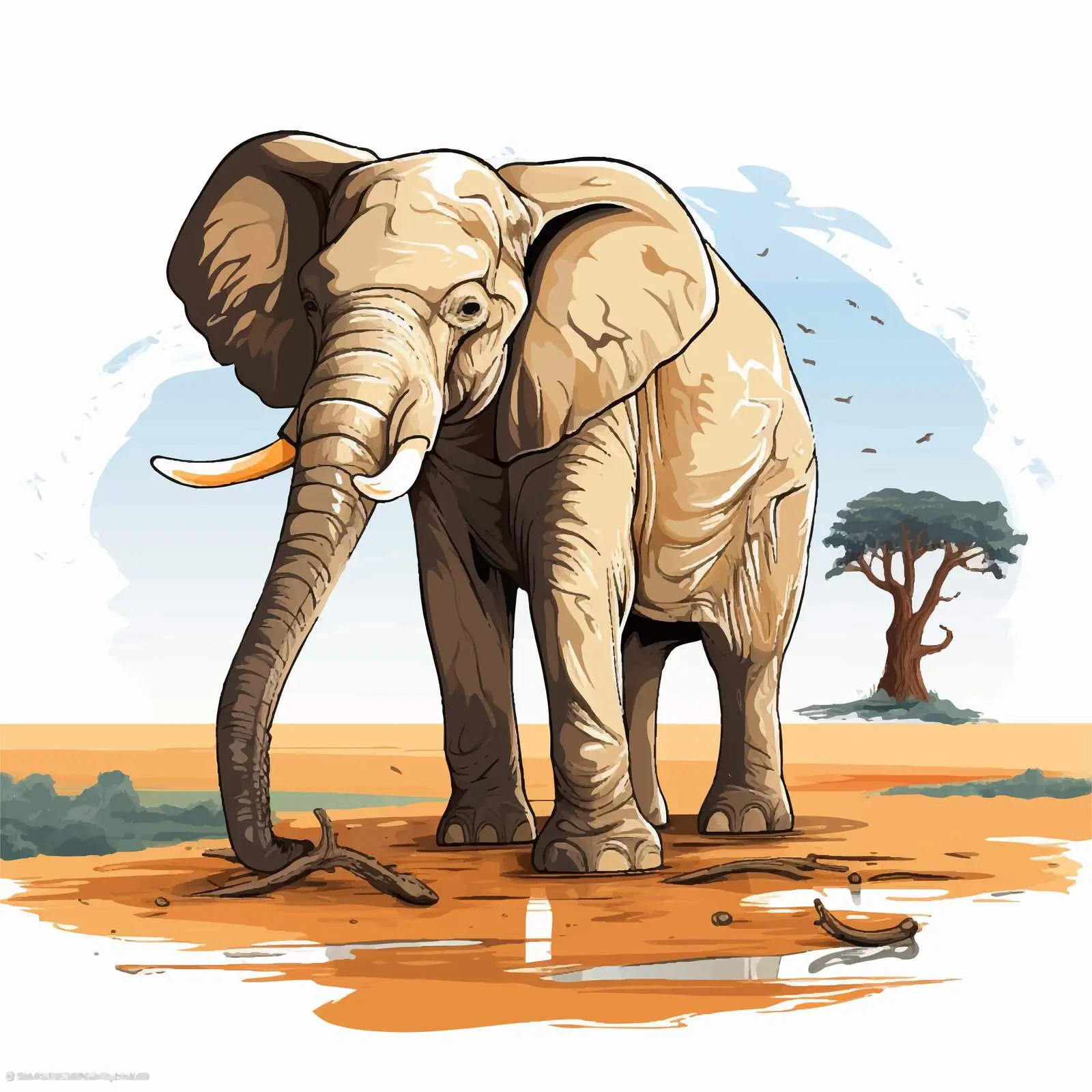 Melancholic Elephant on Dry Landscape Illustration – free emotive illustration image from Dotvec