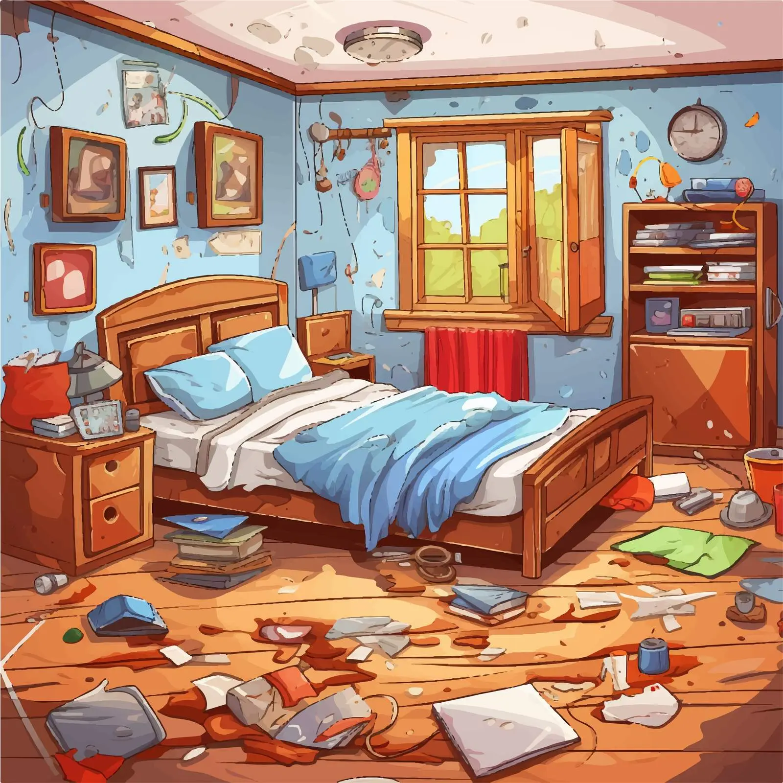 Messy Bedroom Cartoon Vector Illustration — free download from Dotvec