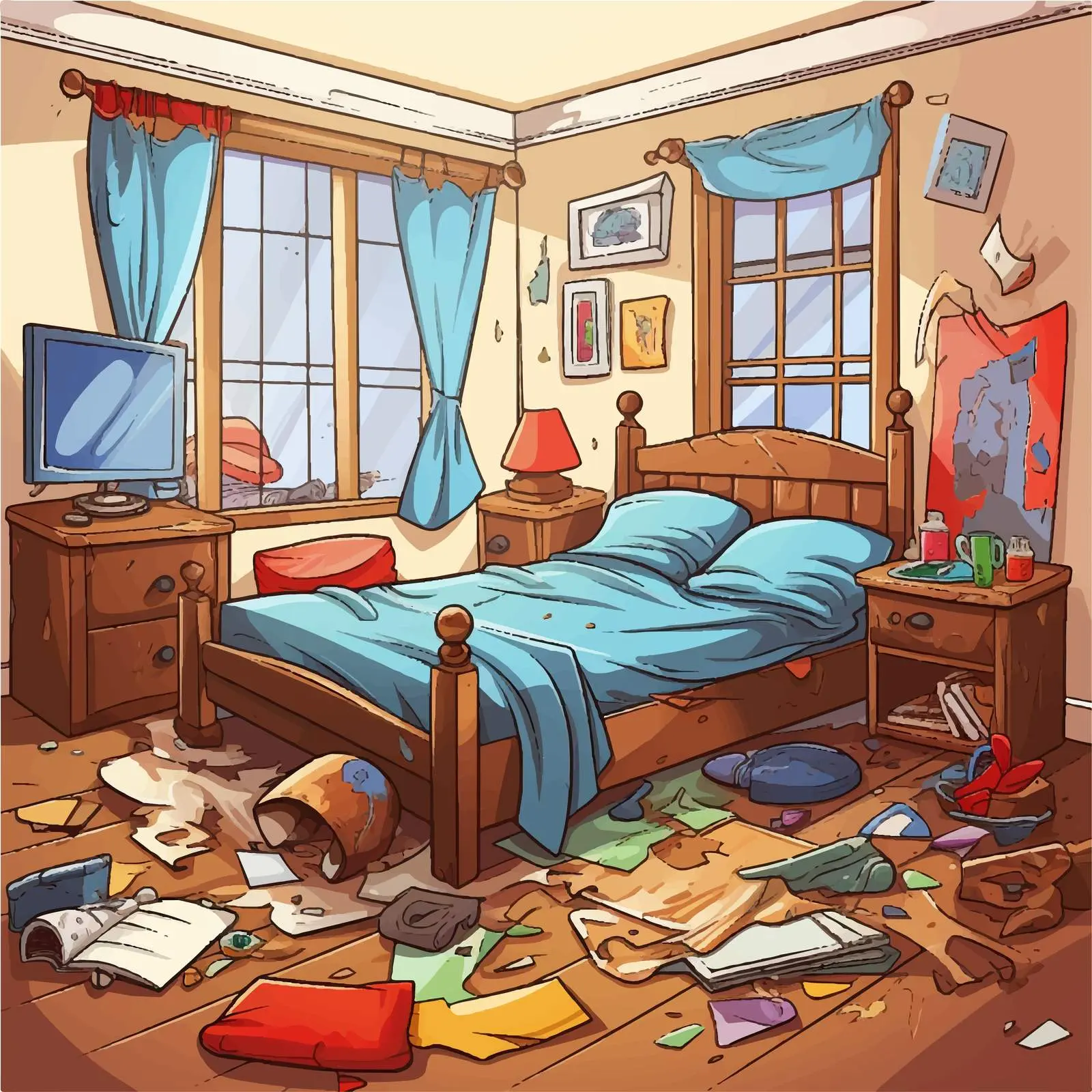 Messy Bedroom Cartoon Vector Illustration – free scattered image from Dotvec
