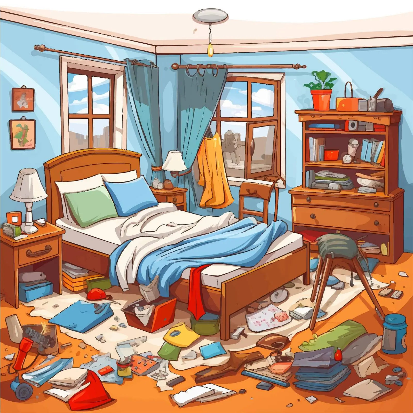 Cartoon Illustration of a Messy Bedroom — free download from Dotvec