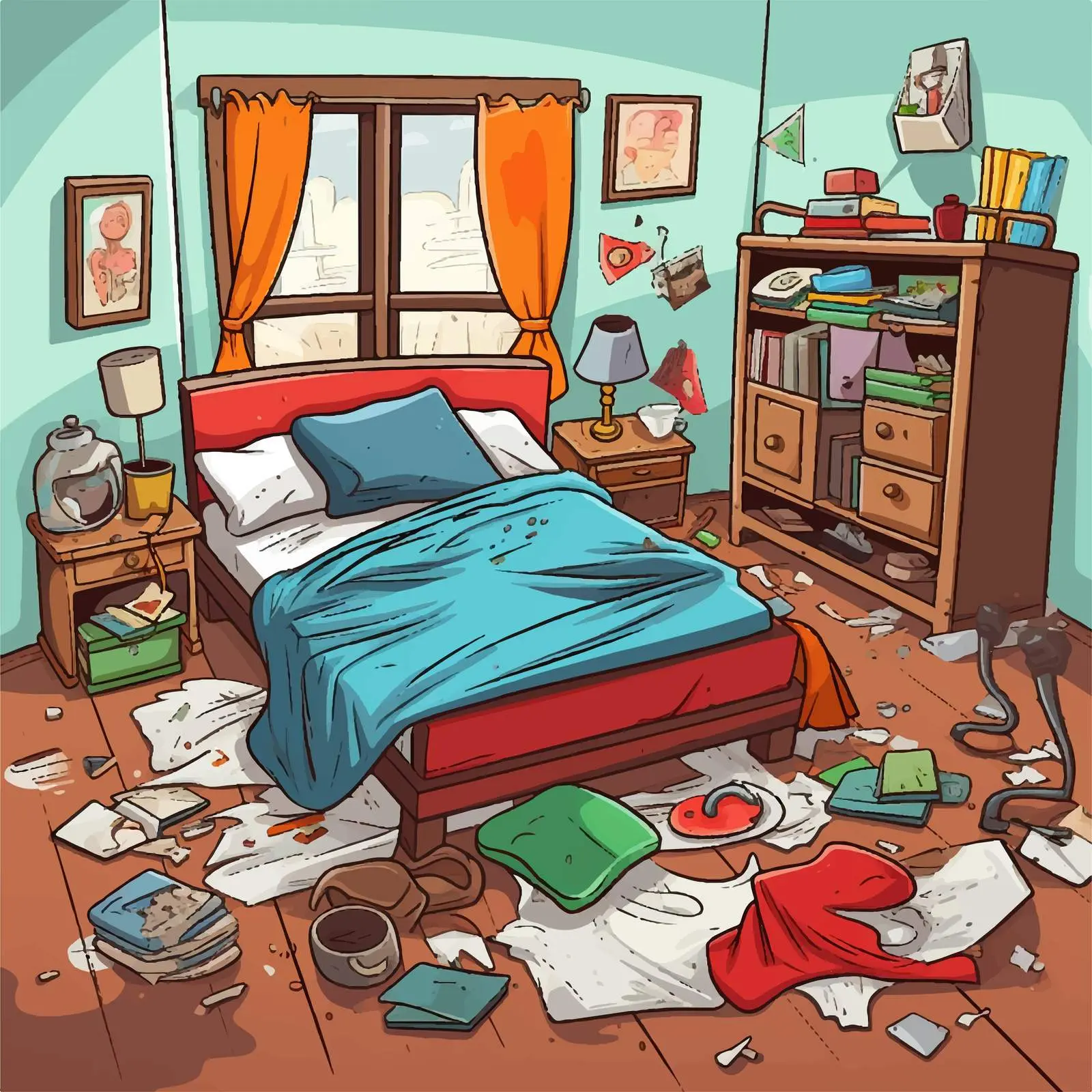 Messy Bedroom Cartoon Vector Illustration — free download from Dotvec