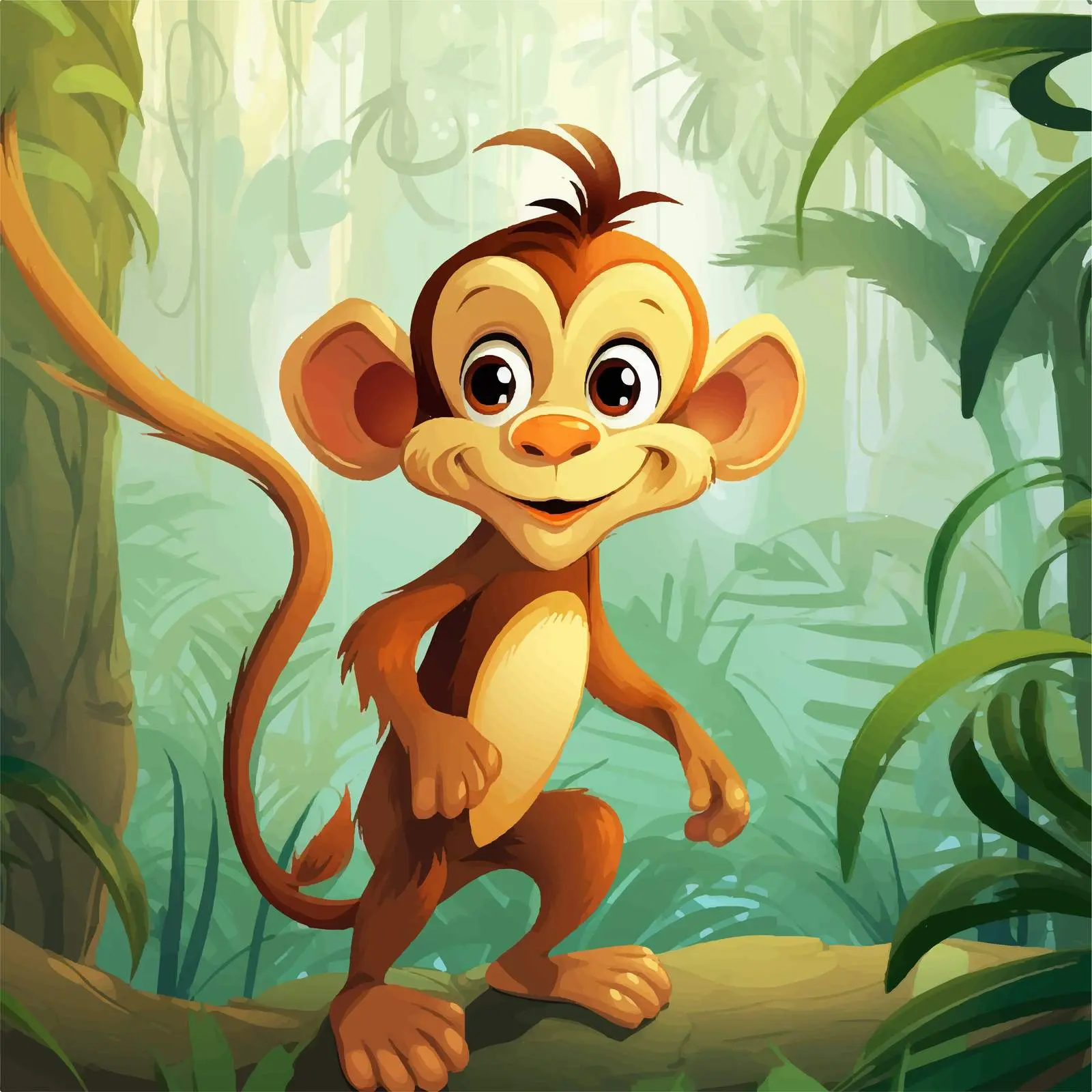 Cartoon Monkey in Jungle Vector Illustration — free download from Dotvec