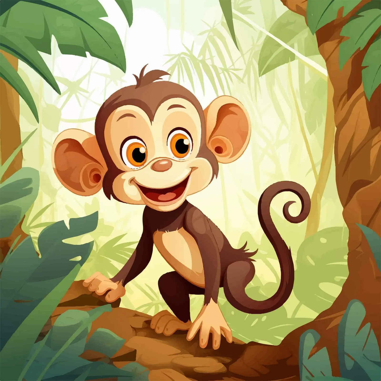 Cartoon Monkey Illustration in Jungle Setting — free download from Dotvec