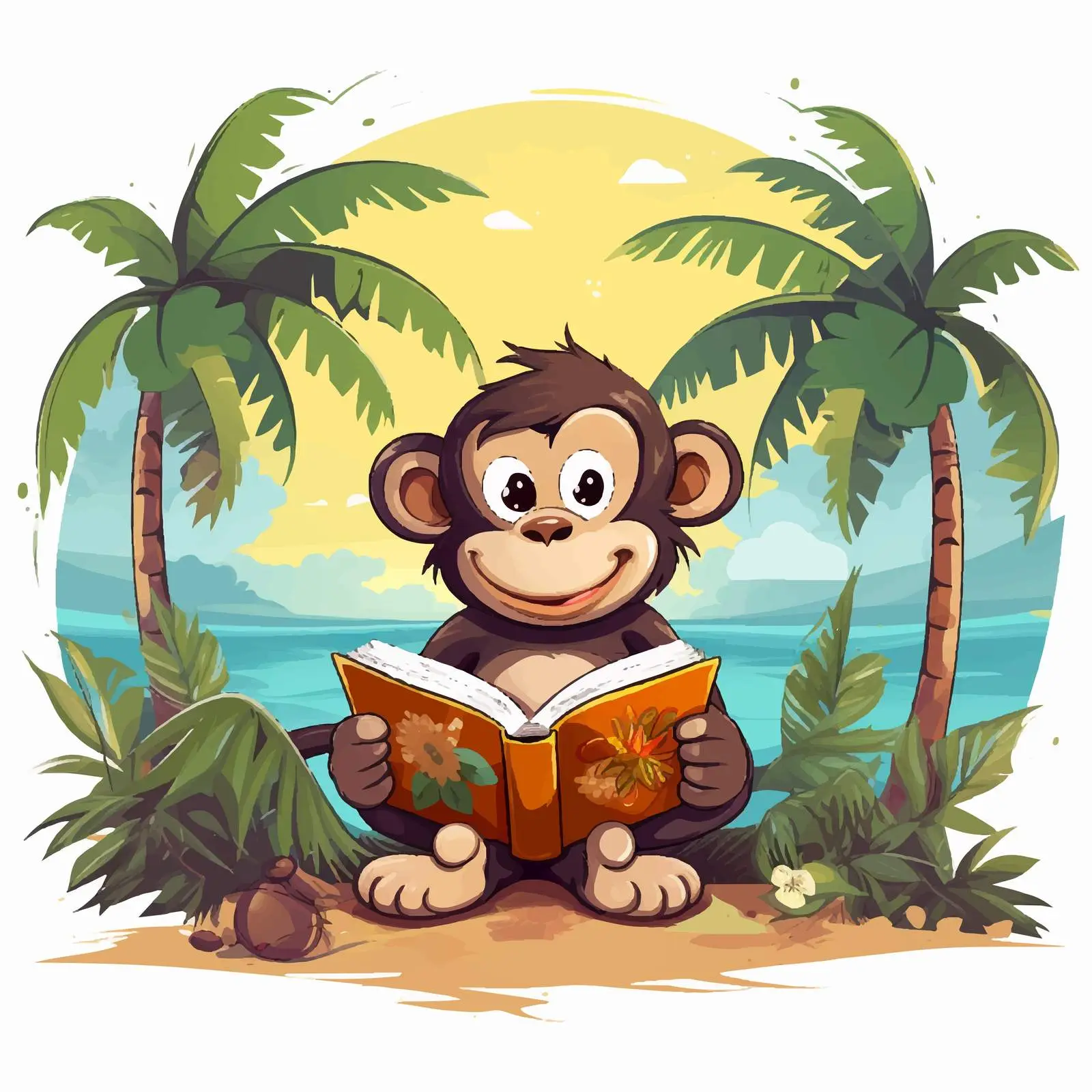 Monkey Reading a Book in the Forest — free download from Dotvec