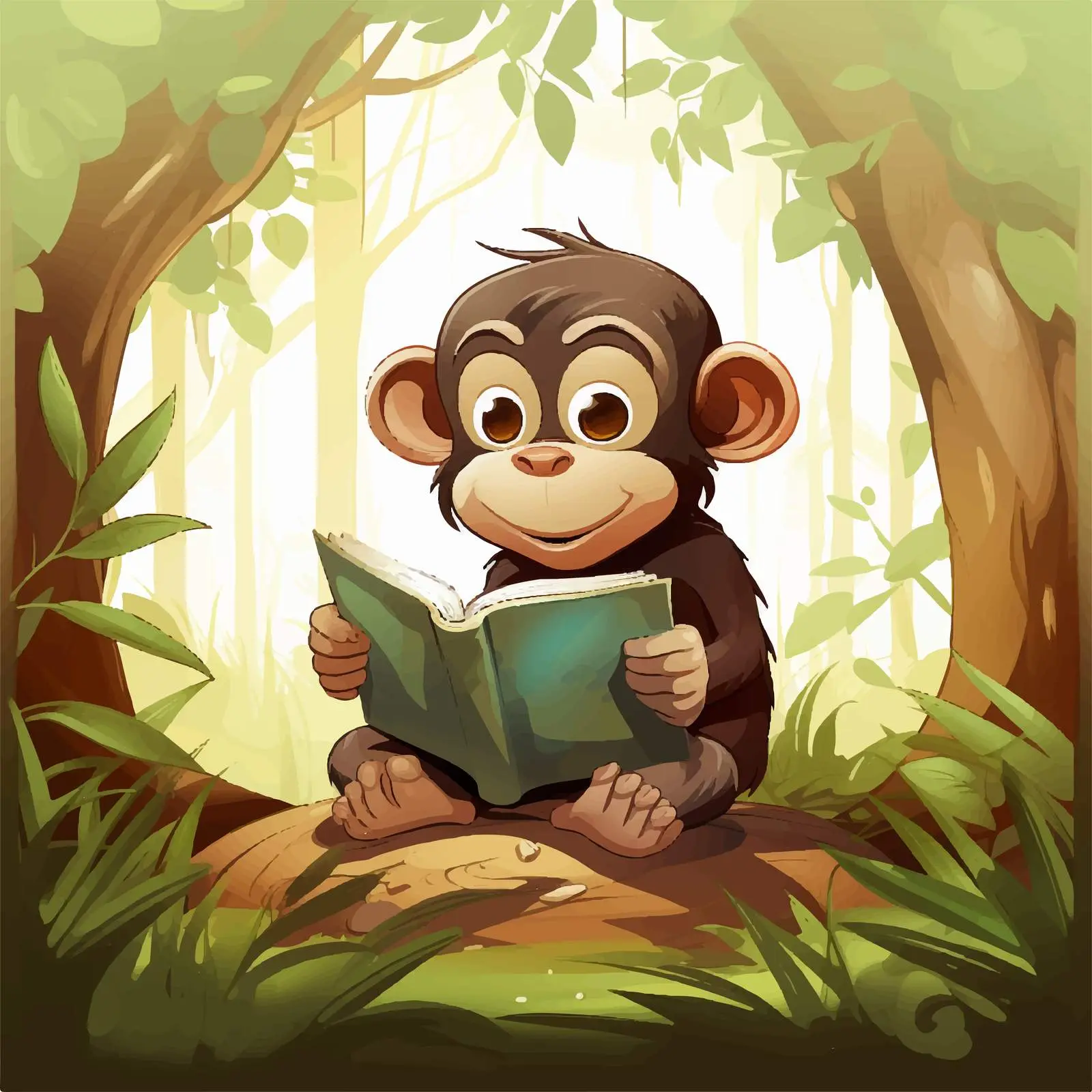 Monkey Reading a Book in the Forest — free download from Dotvec