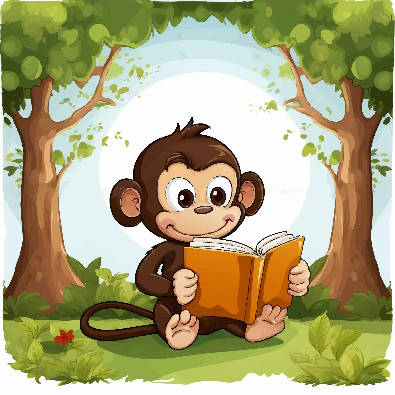 Monkey Reading a Book in a Forest — free download from Dotvec