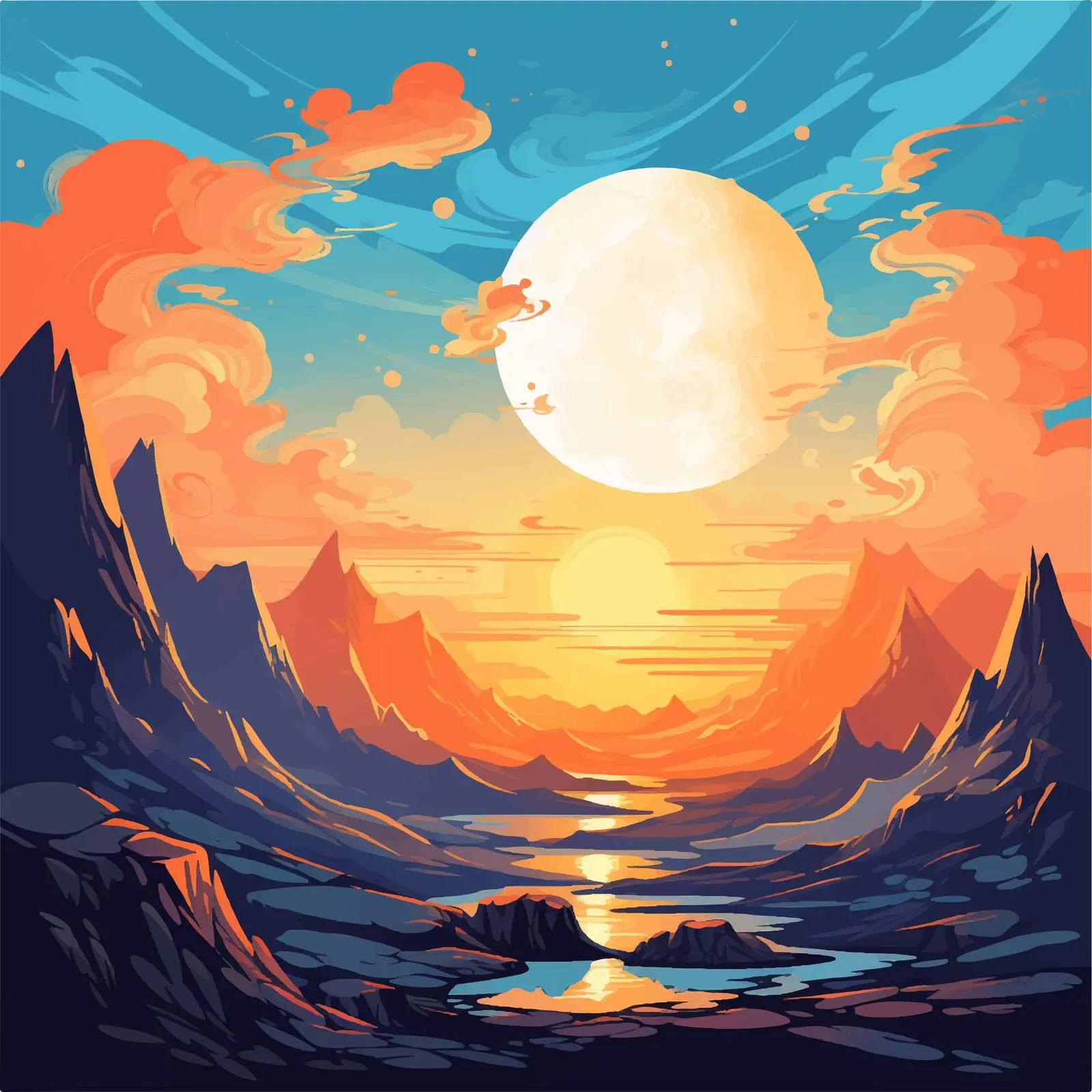 Moon Setting Cartoon Vector Illustration — free download from Dotvec