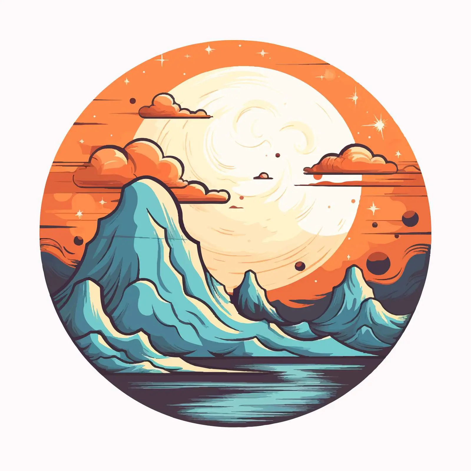 Cartoon Illustration of Moon Setting at Dusk – free dusk image from Dotvec