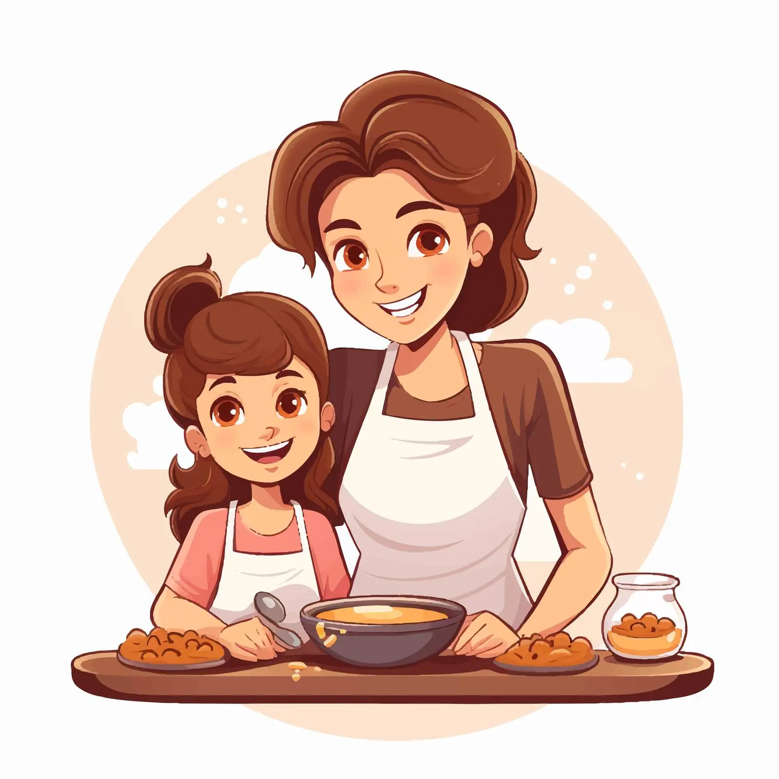 Mother and Daughter Cooking Together Illustration — free download from Dotvec