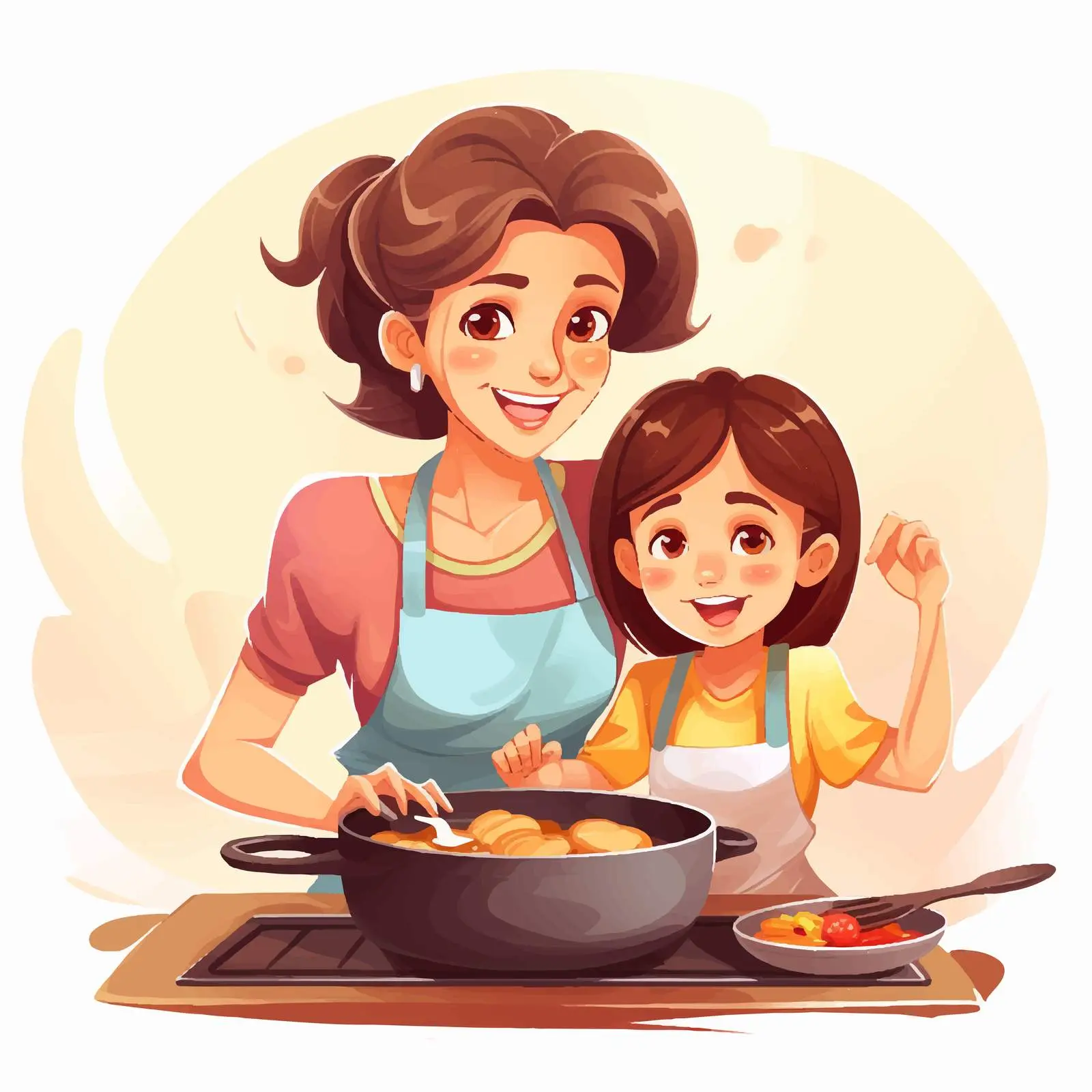 Mother and Daughter Cooking Together Vector Illustration – free tasty meals image from Dotvec
