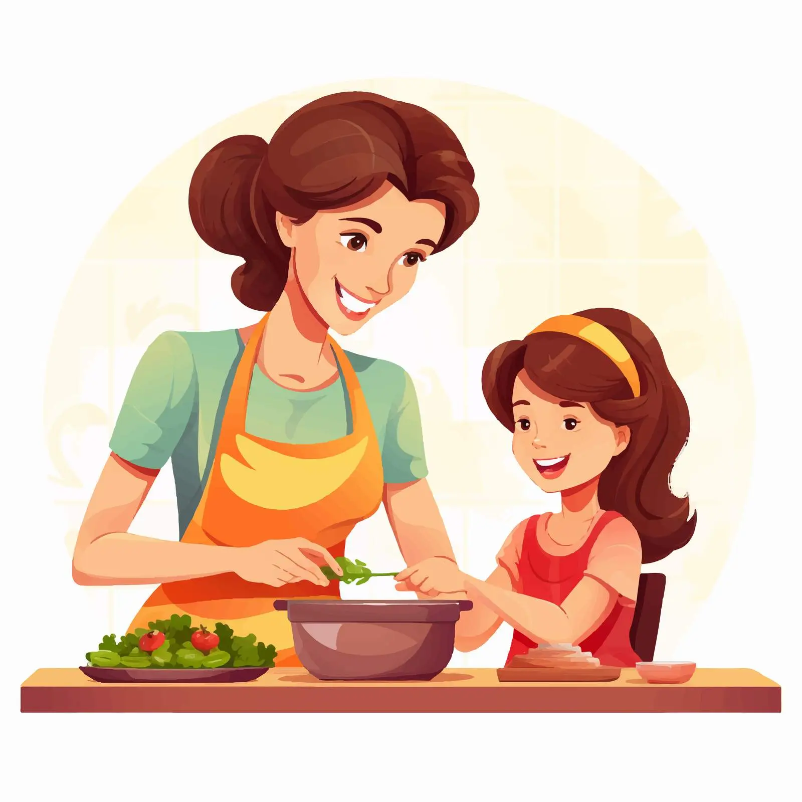 Mother and Daughter Cooking Together Illustration — free download from Dotvec