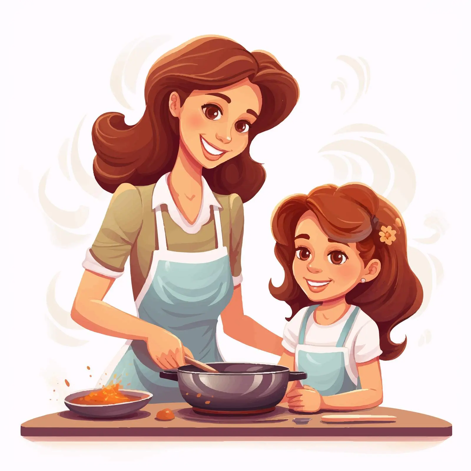 Mother and Daughter Cooking Together Illustration — free download from Dotvec