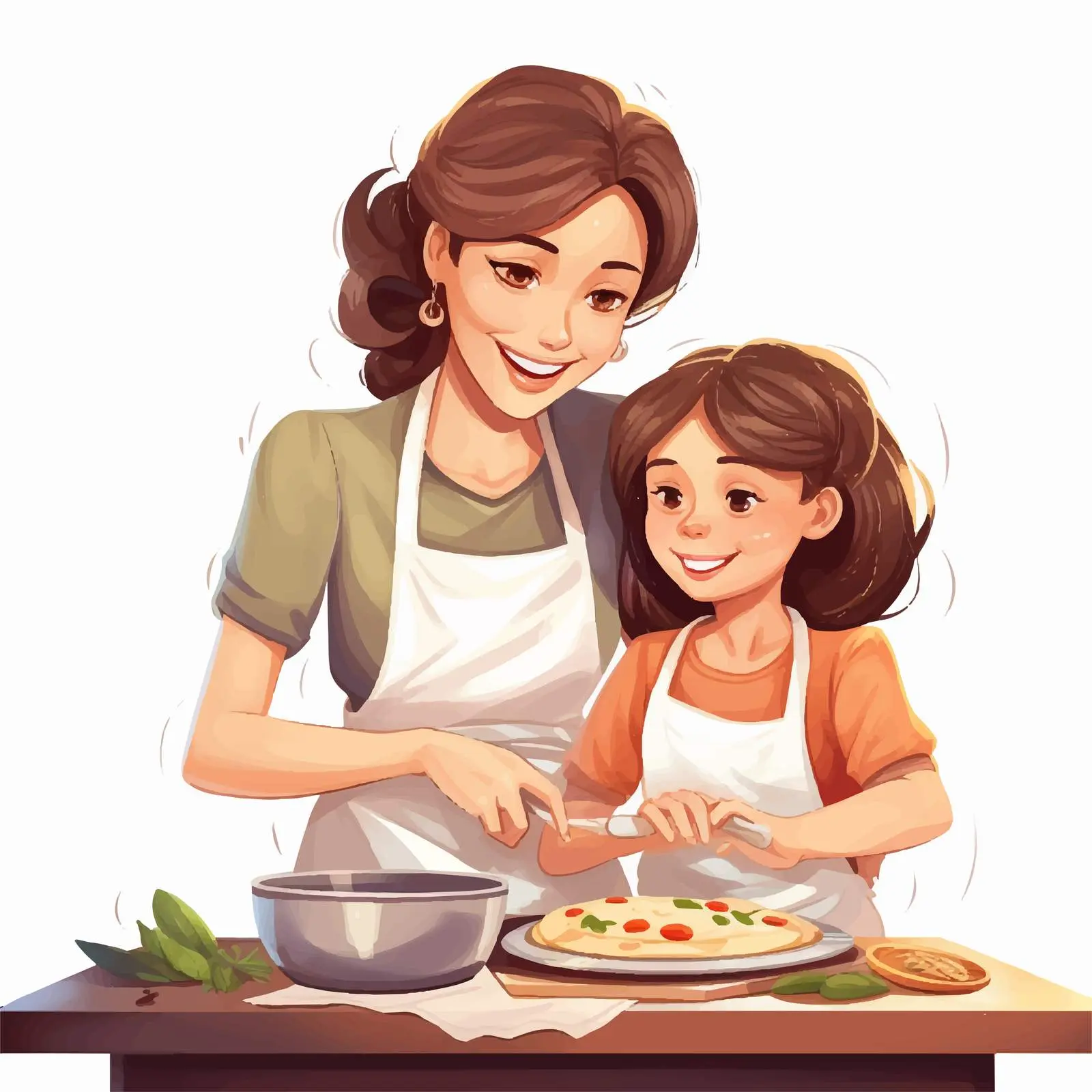 Mother and Daughter Cooking Together Illustration — free download from Dotvec