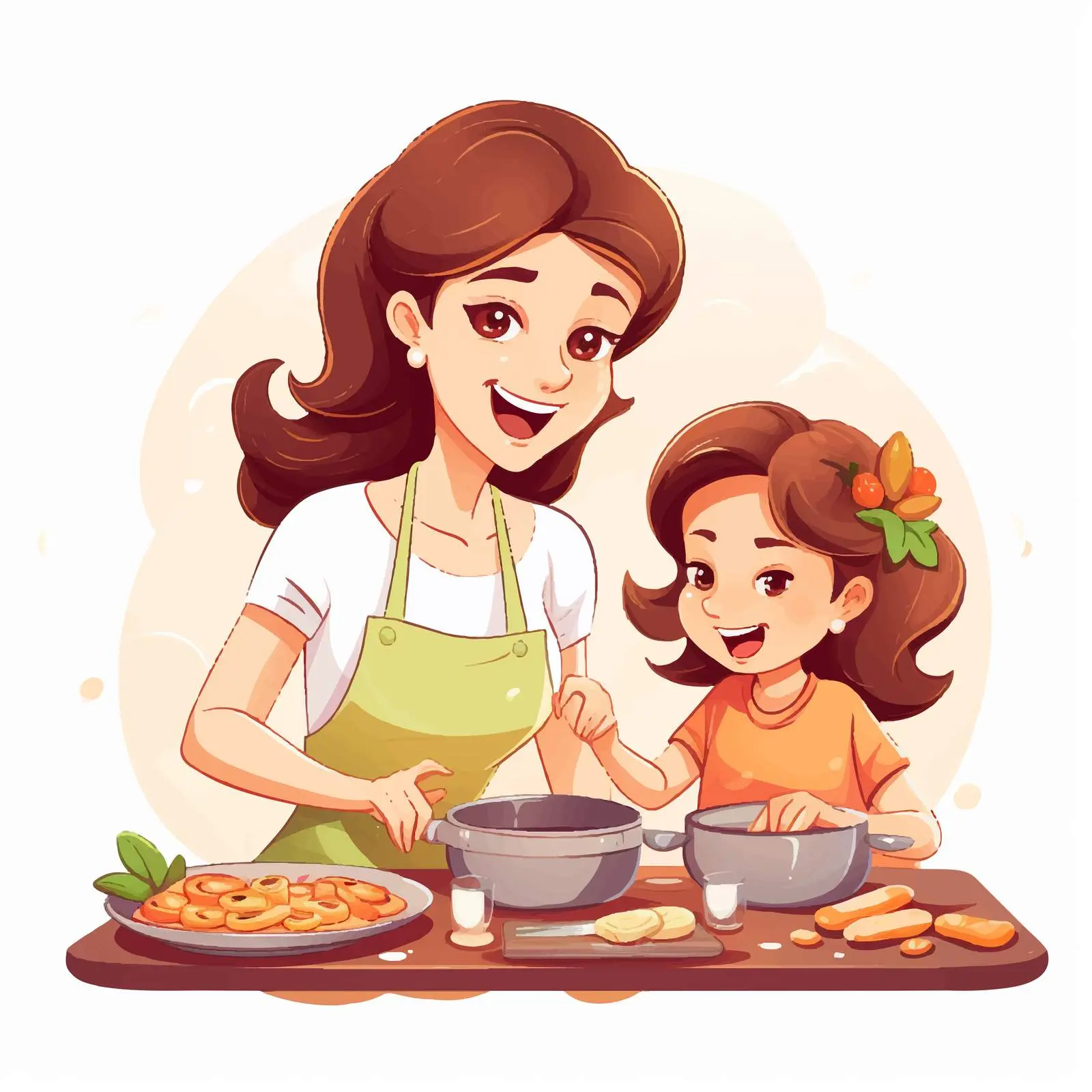 Mother and Daughter Cooking Together Illustration — free download from Dotvec