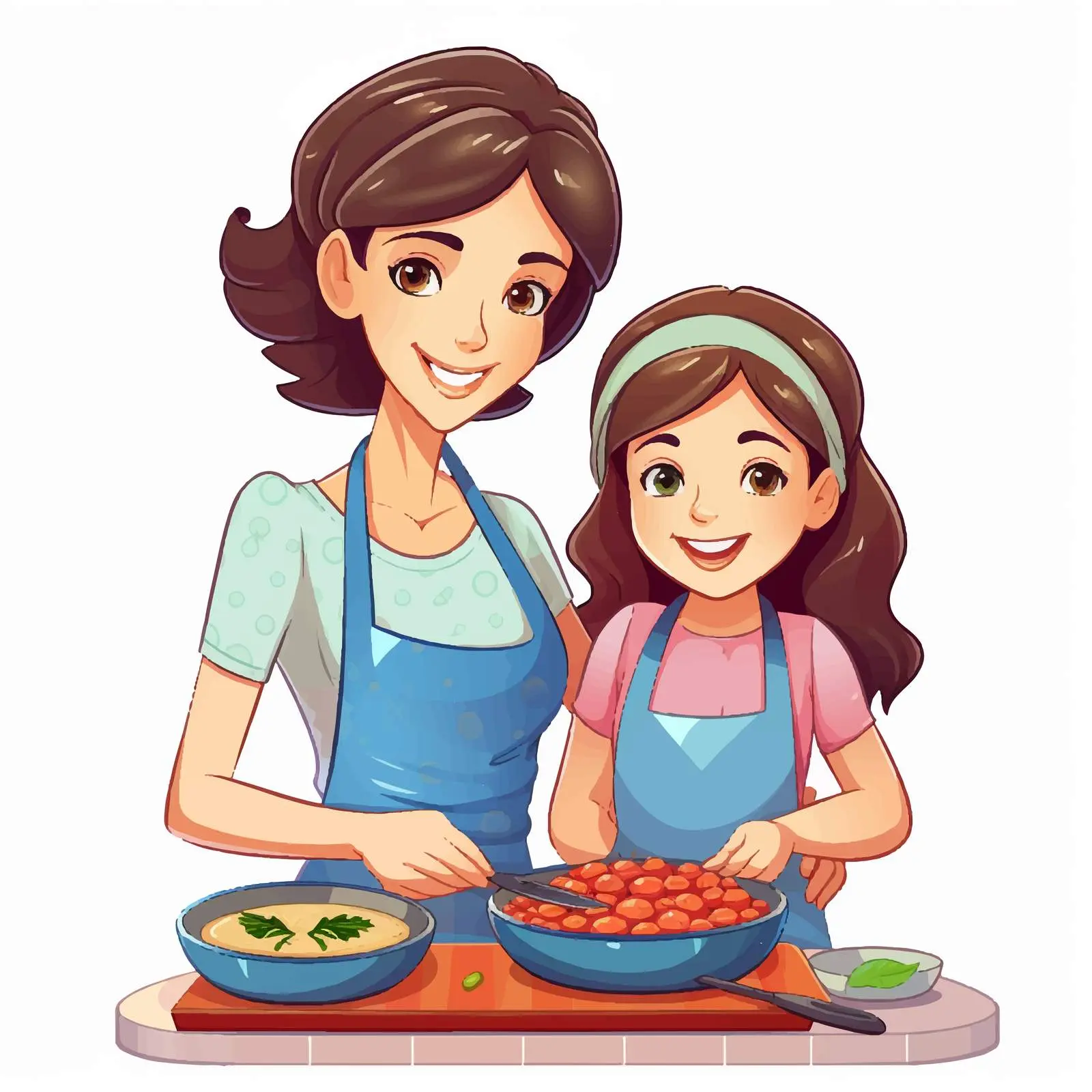 Mother and Daughter Cooking Together Illustration — free download from Dotvec