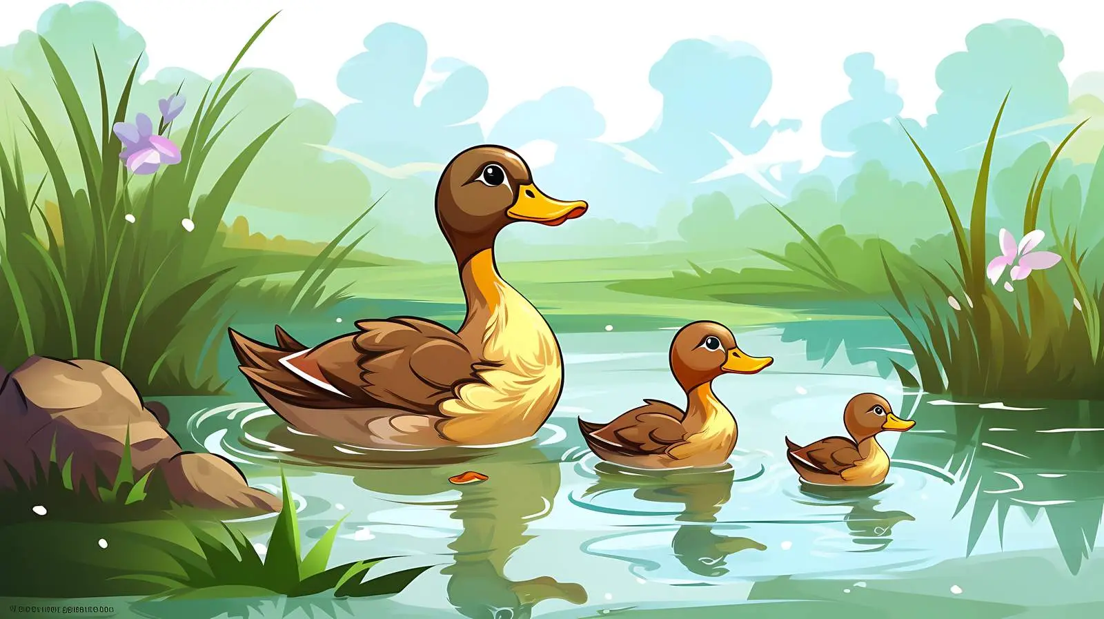 Duck and Ducklings Family Illustration — free download from Dotvec