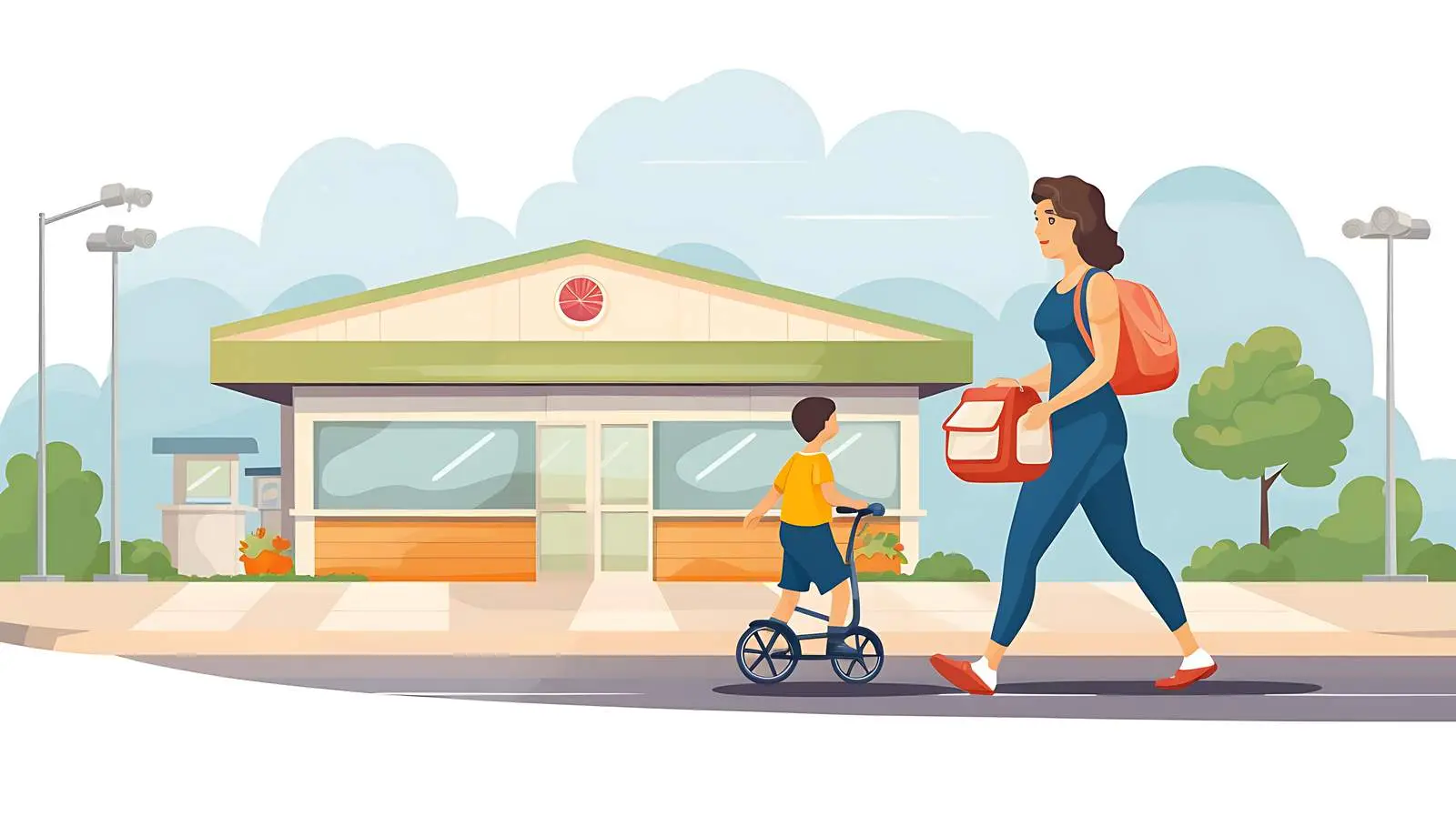 Mother Walking Along Garage Illustration — free download from Dotvec