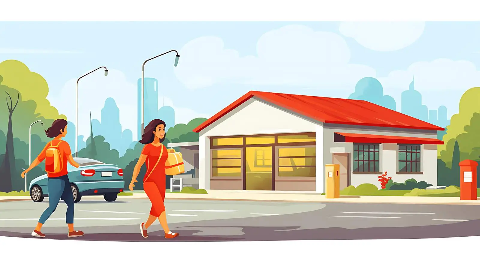 Mother Walking Near Garage Illustration — free download from Dotvec