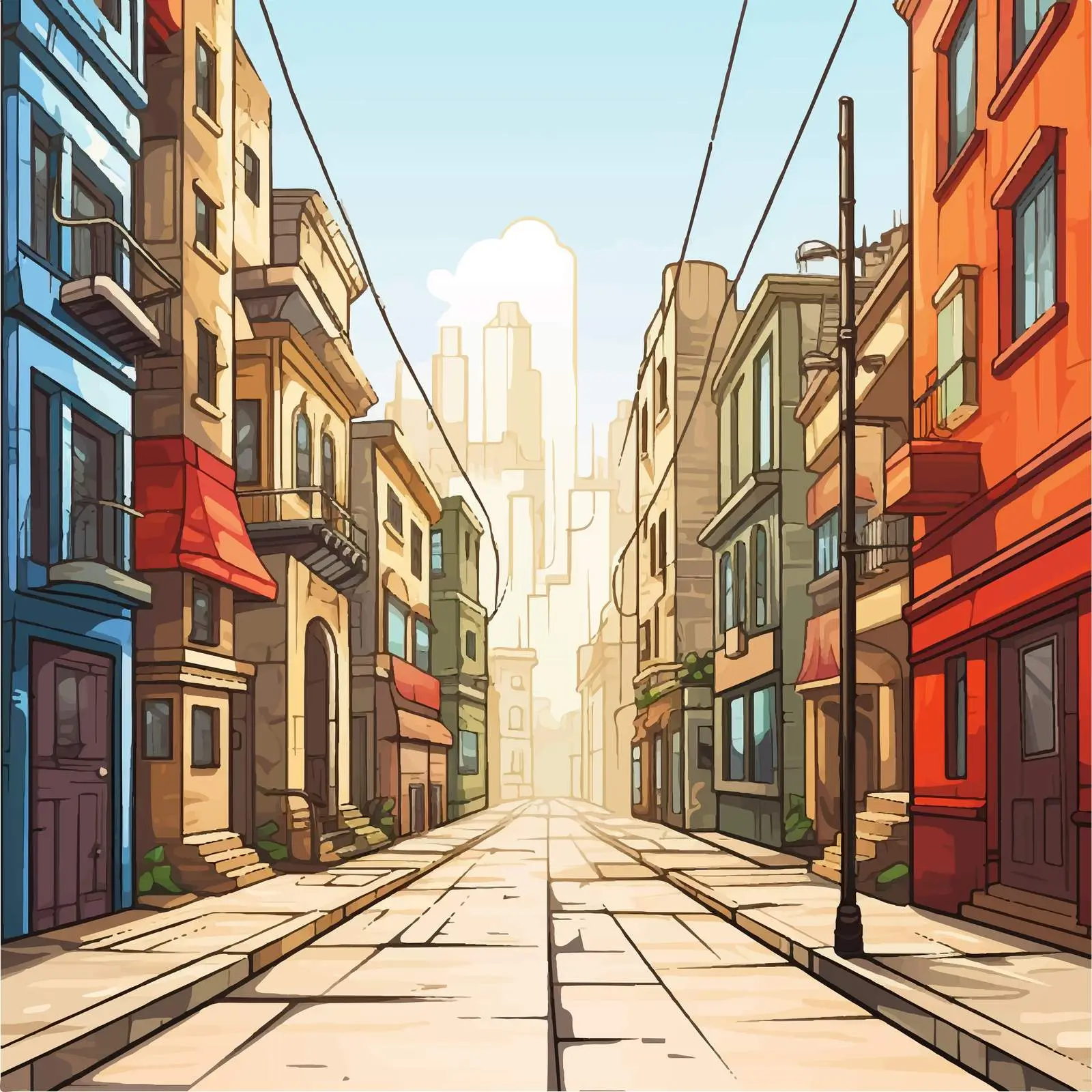 Narrow City Road Vector Illustration — free download from Dotvec