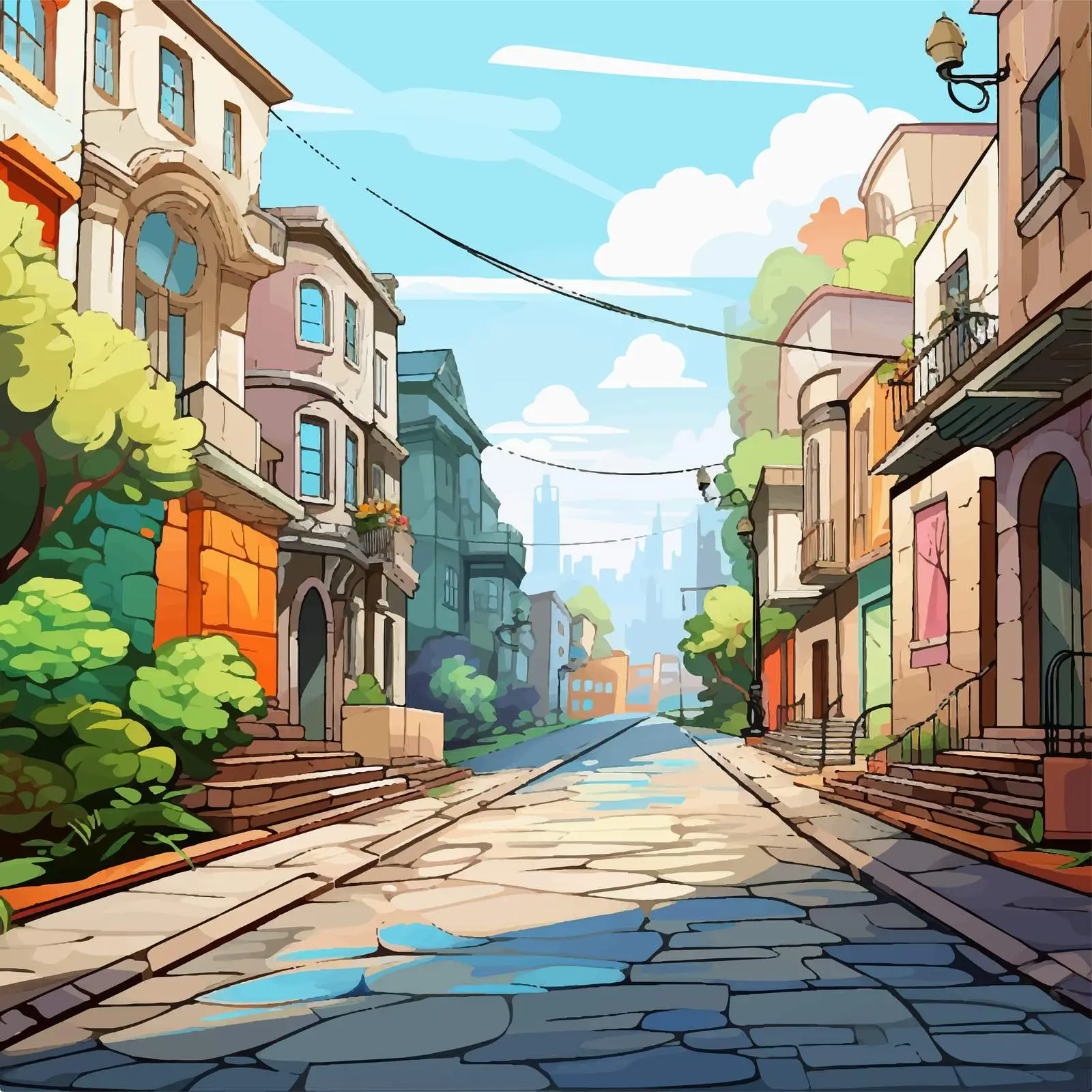Narrow City Road Vector Illustration — free download from Dotvec