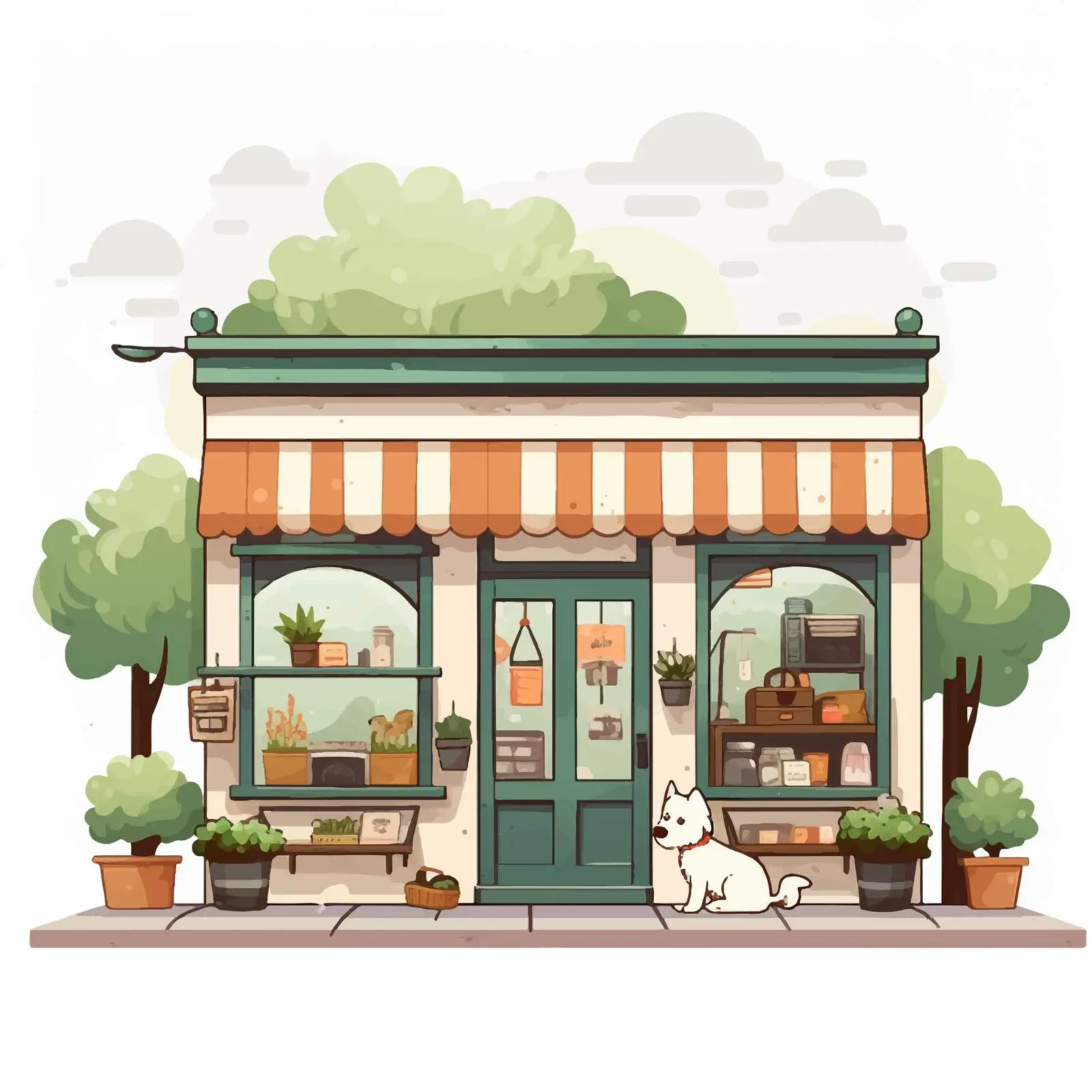 Pet Shop Illustration Near Street - Cartoon Vector — free download from Dotvec