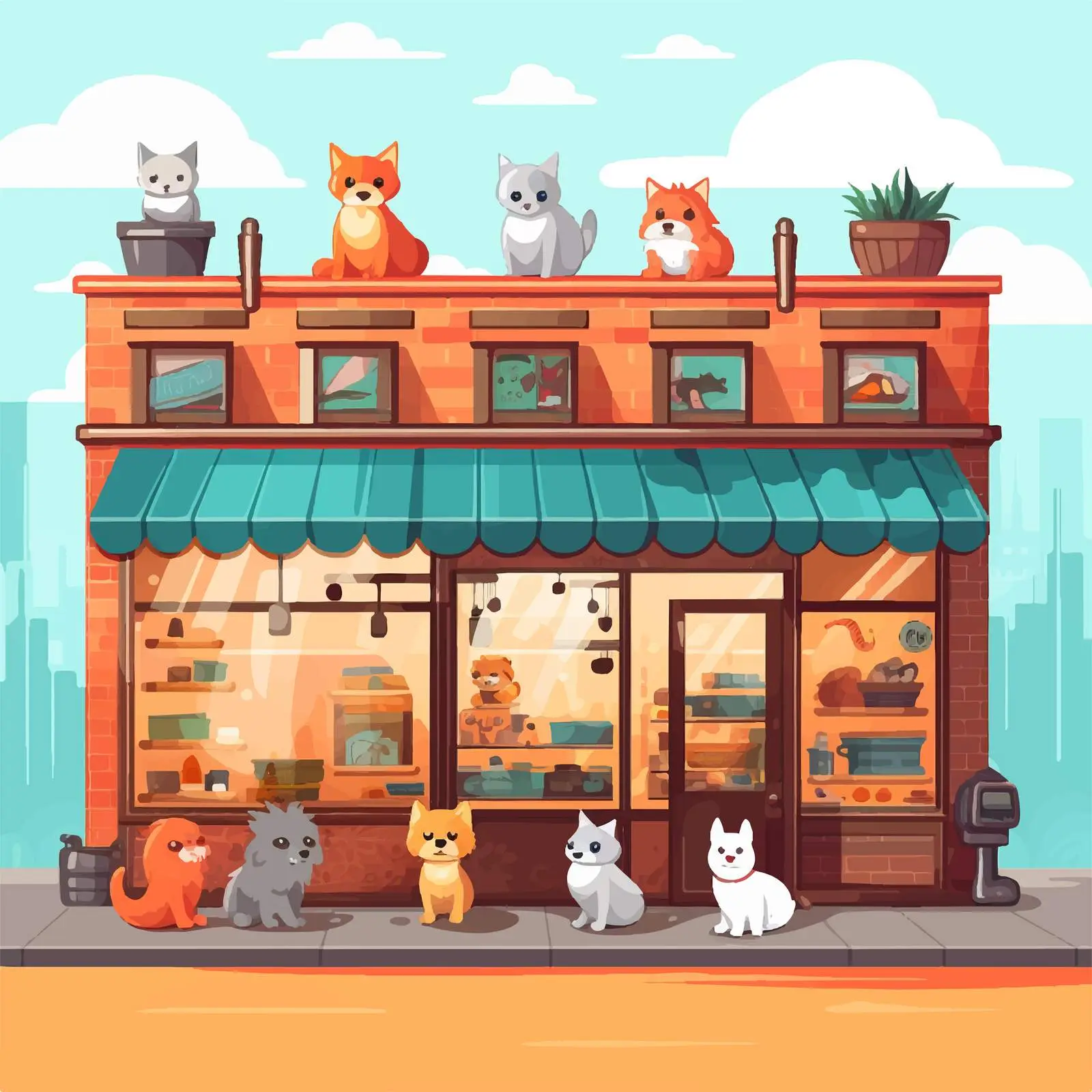 Cartoon Illustration of a Pet Shop on Street — free download from Dotvec