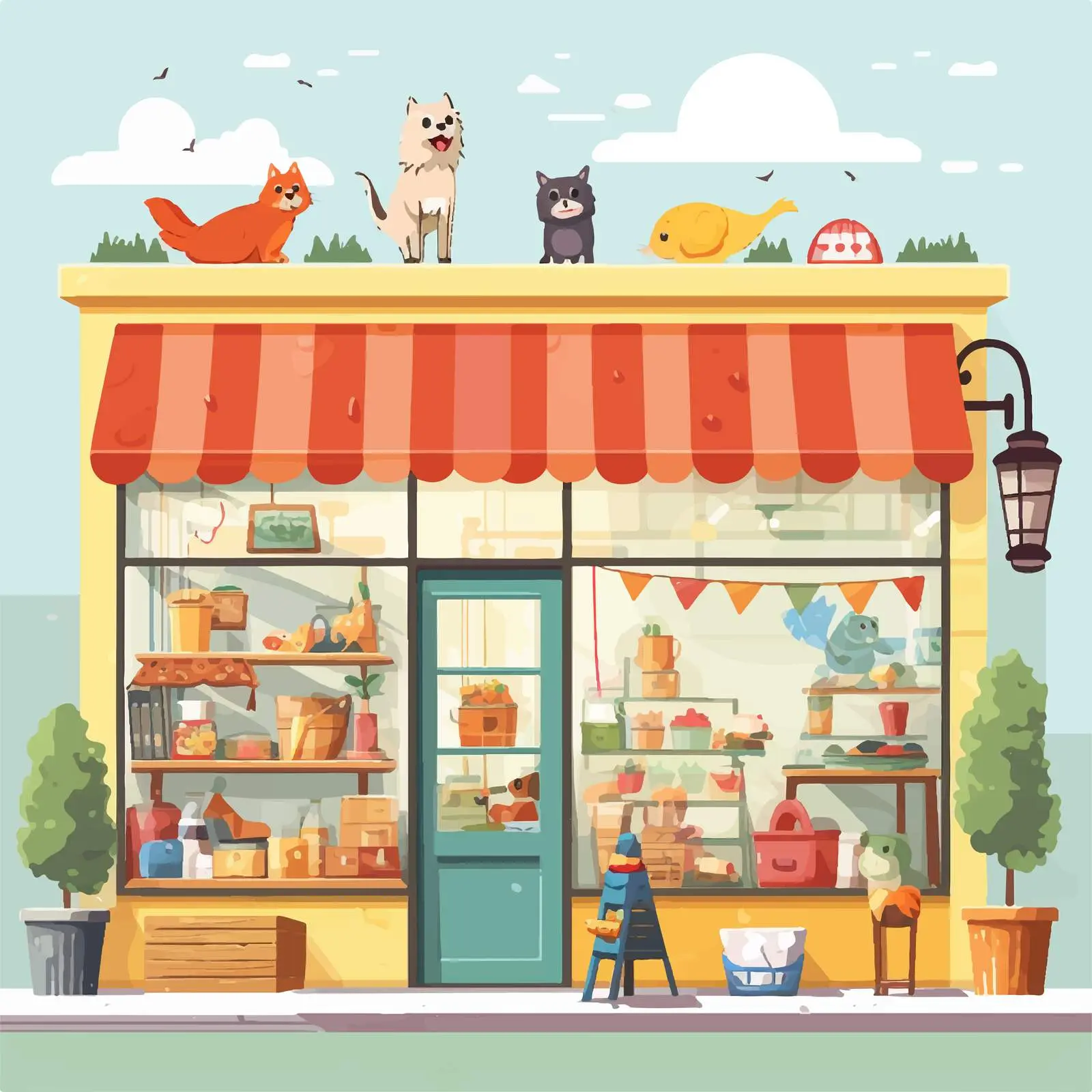 Pet Shop Illustration in Urban Setting — free download from Dotvec