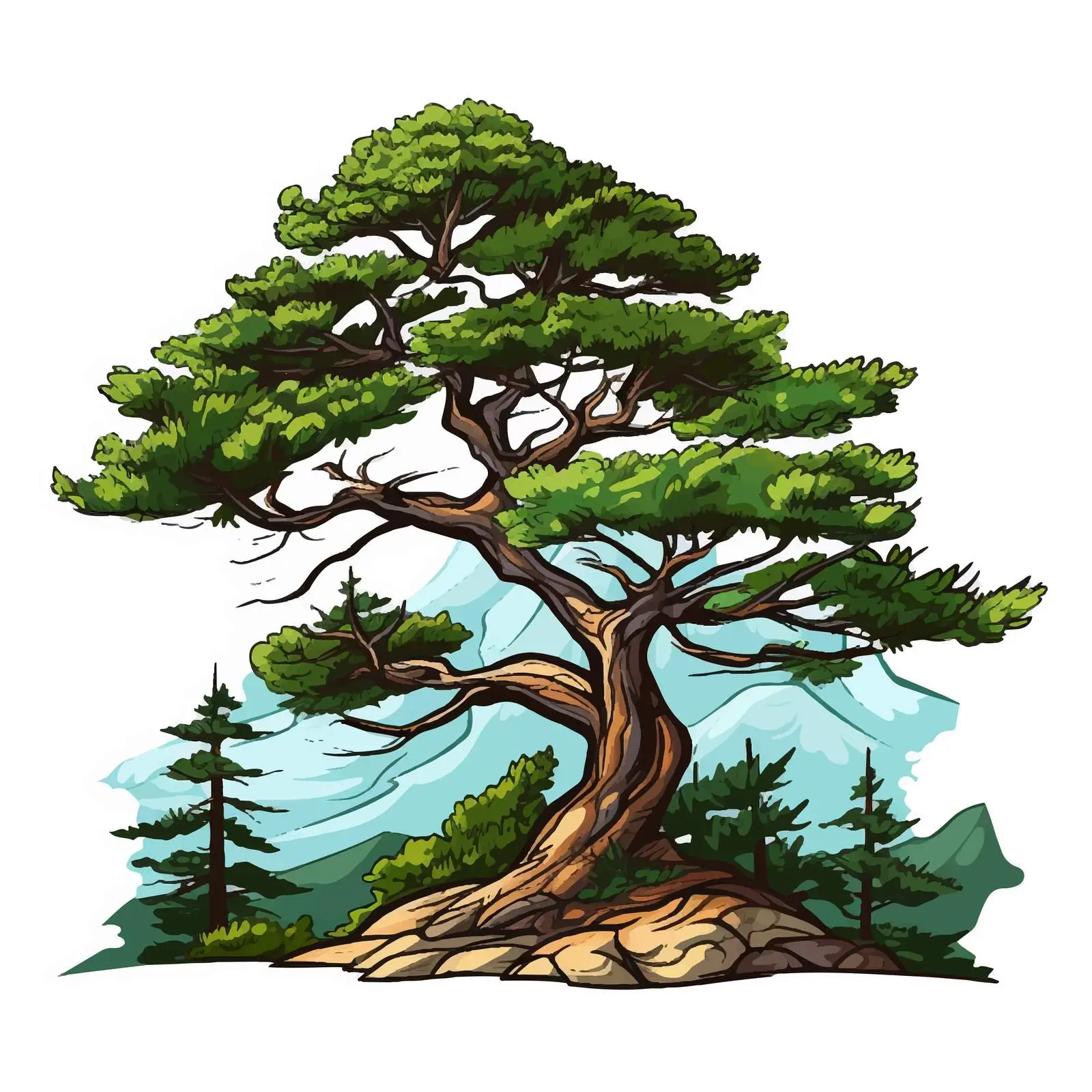 Pine Tree Scenery Vector Illustration — free download from Dotvec