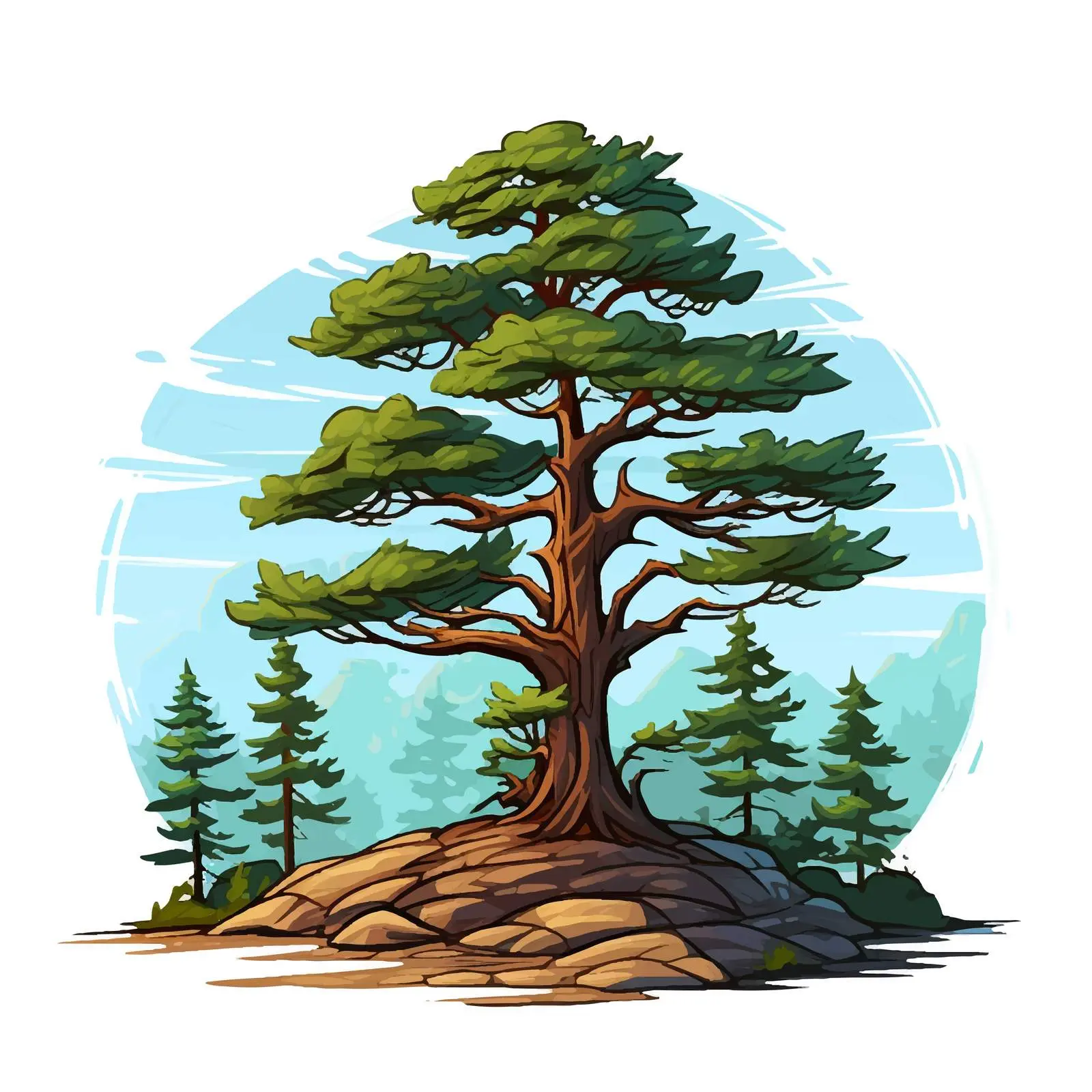 Cartoon Pine Tree Scenery Vector Illustration – free forest vector image from Dotvec