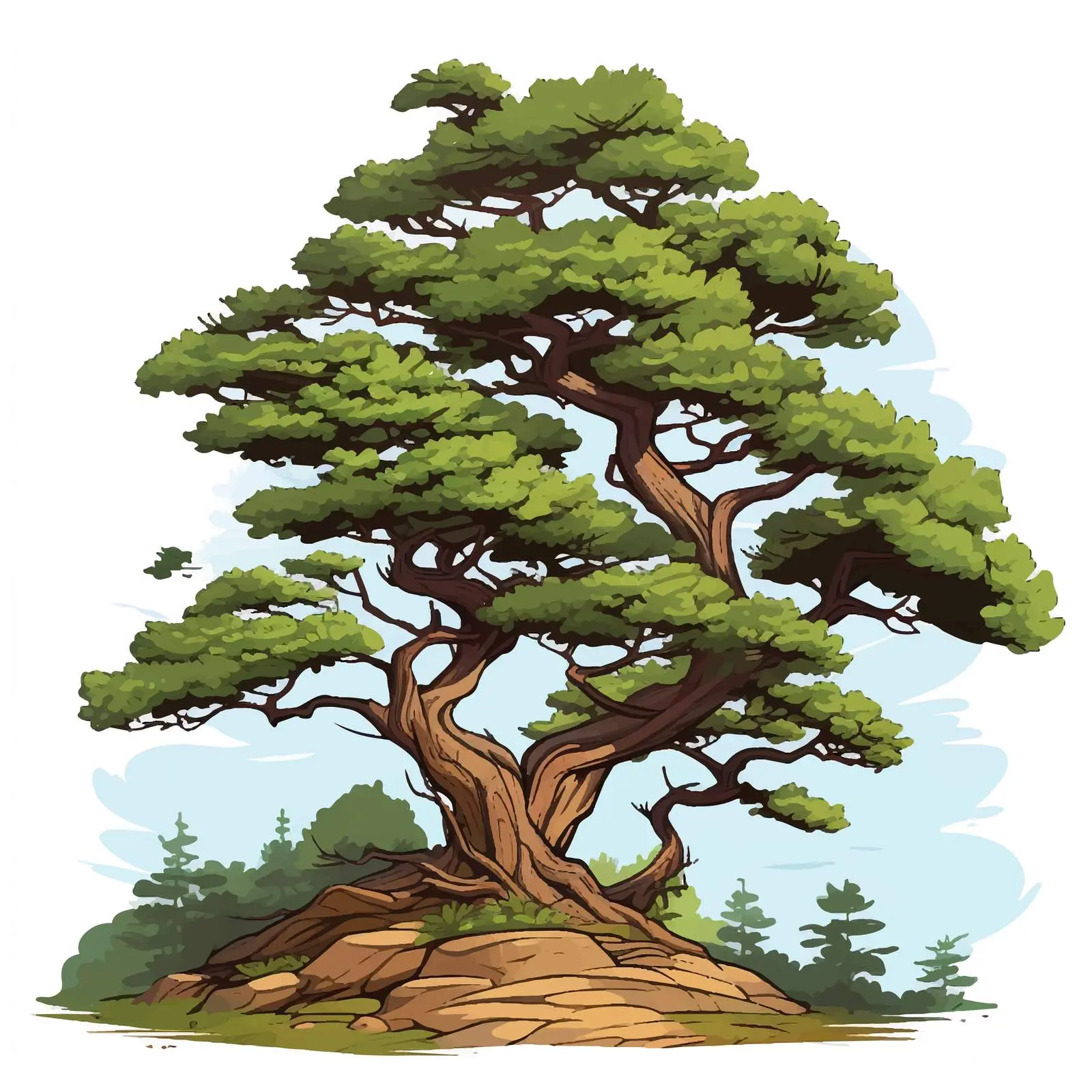 Pine Tree Scenery Cartoon Vector Illustration — free download from Dotvec