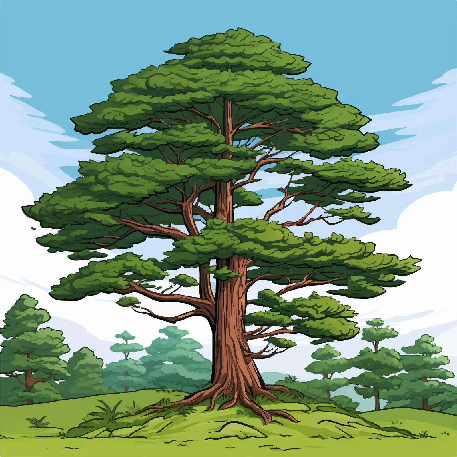 Pine Tree Scenery Vector Illustration — free download from Dotvec