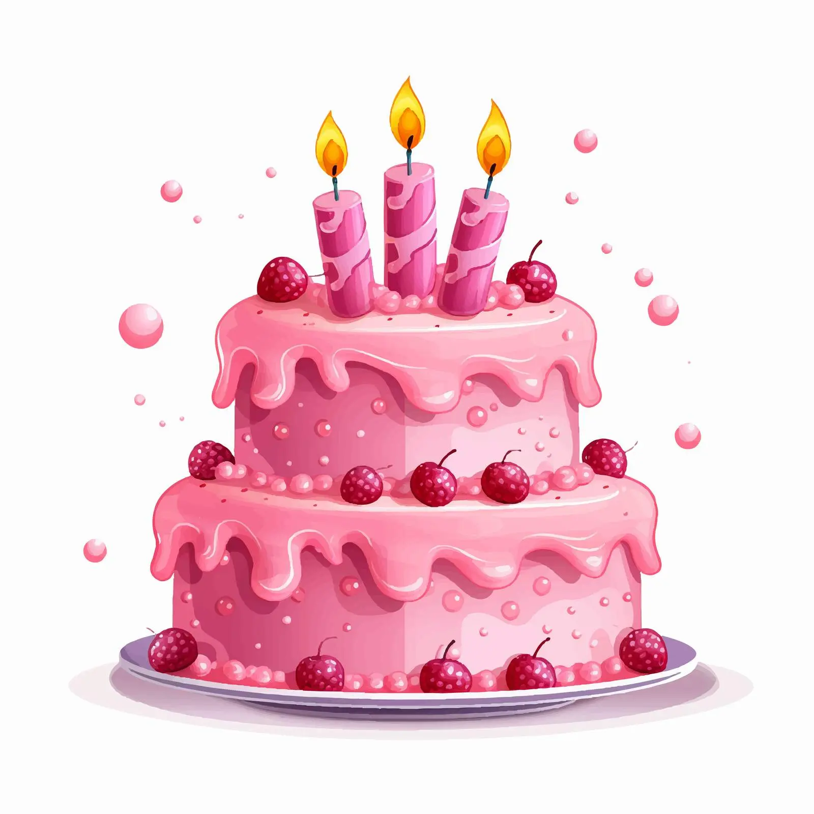 Pink Birthday Cake Illustration on White Background – free delicious dessert image from Dotvec