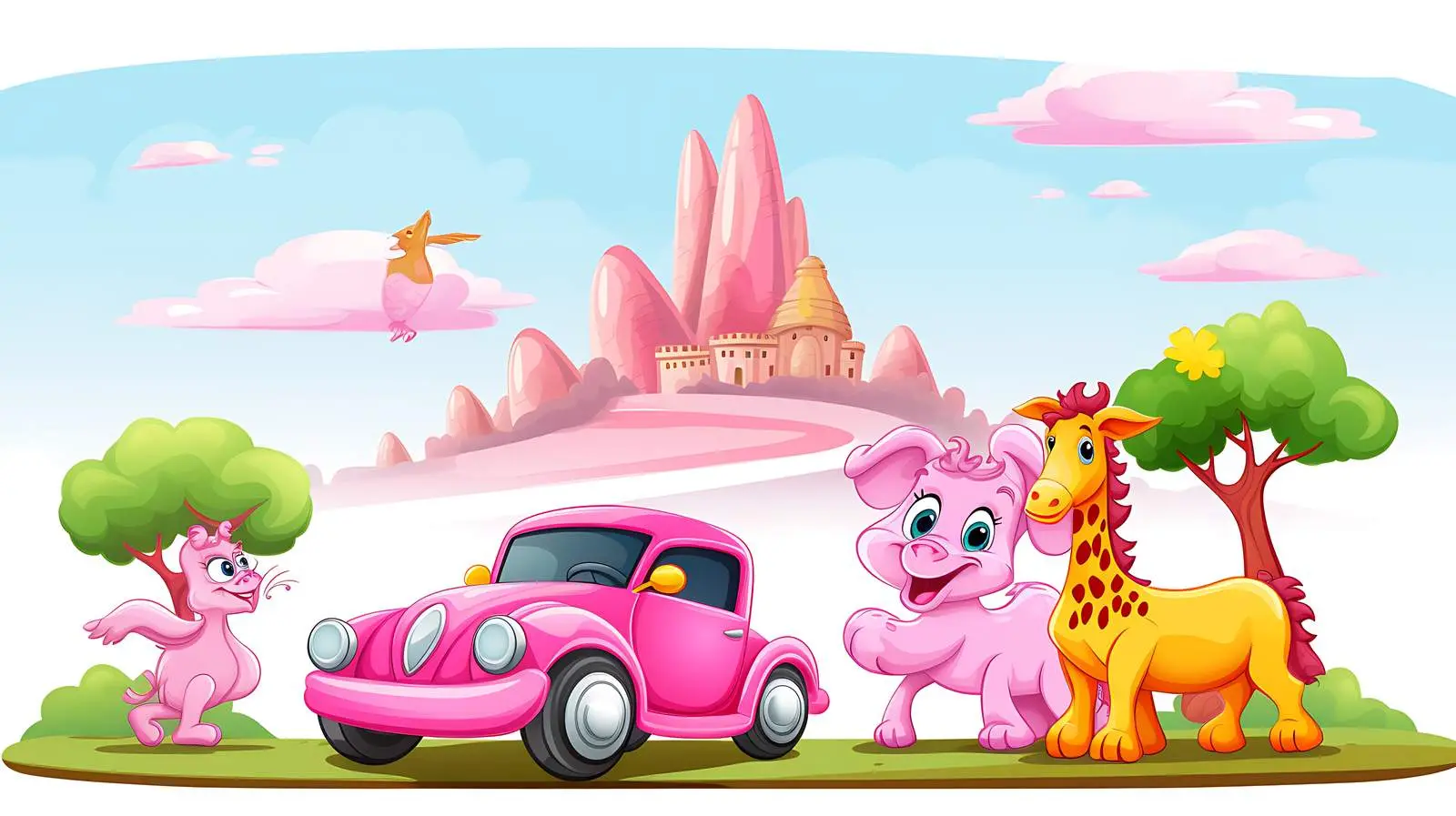 Whimsical Animal Car Illustration — free download from Dotvec