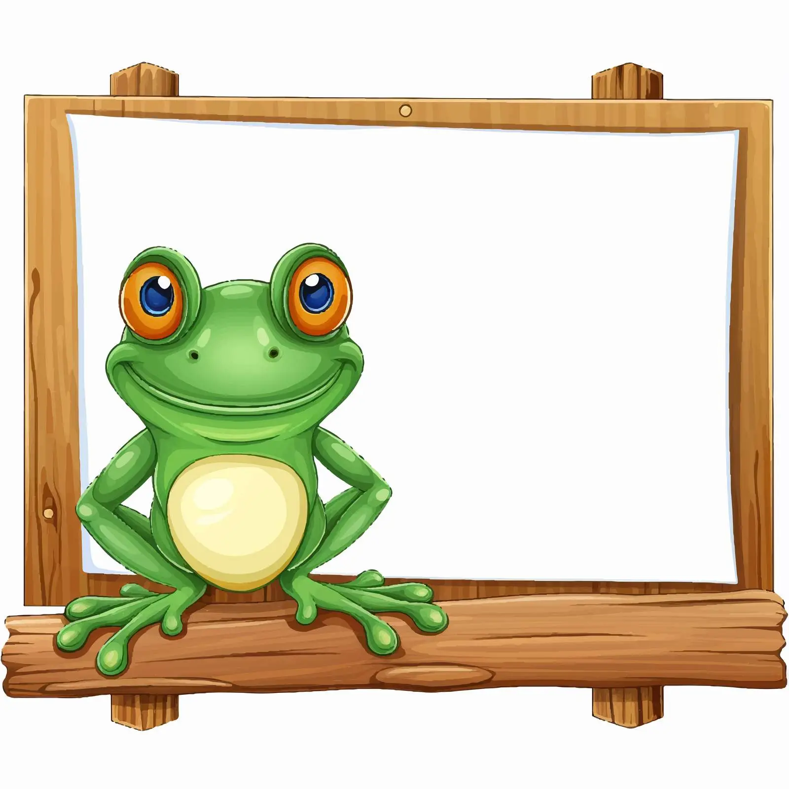 Playful Frog Under Wooden Signboard Illustration — free download from Dotvec