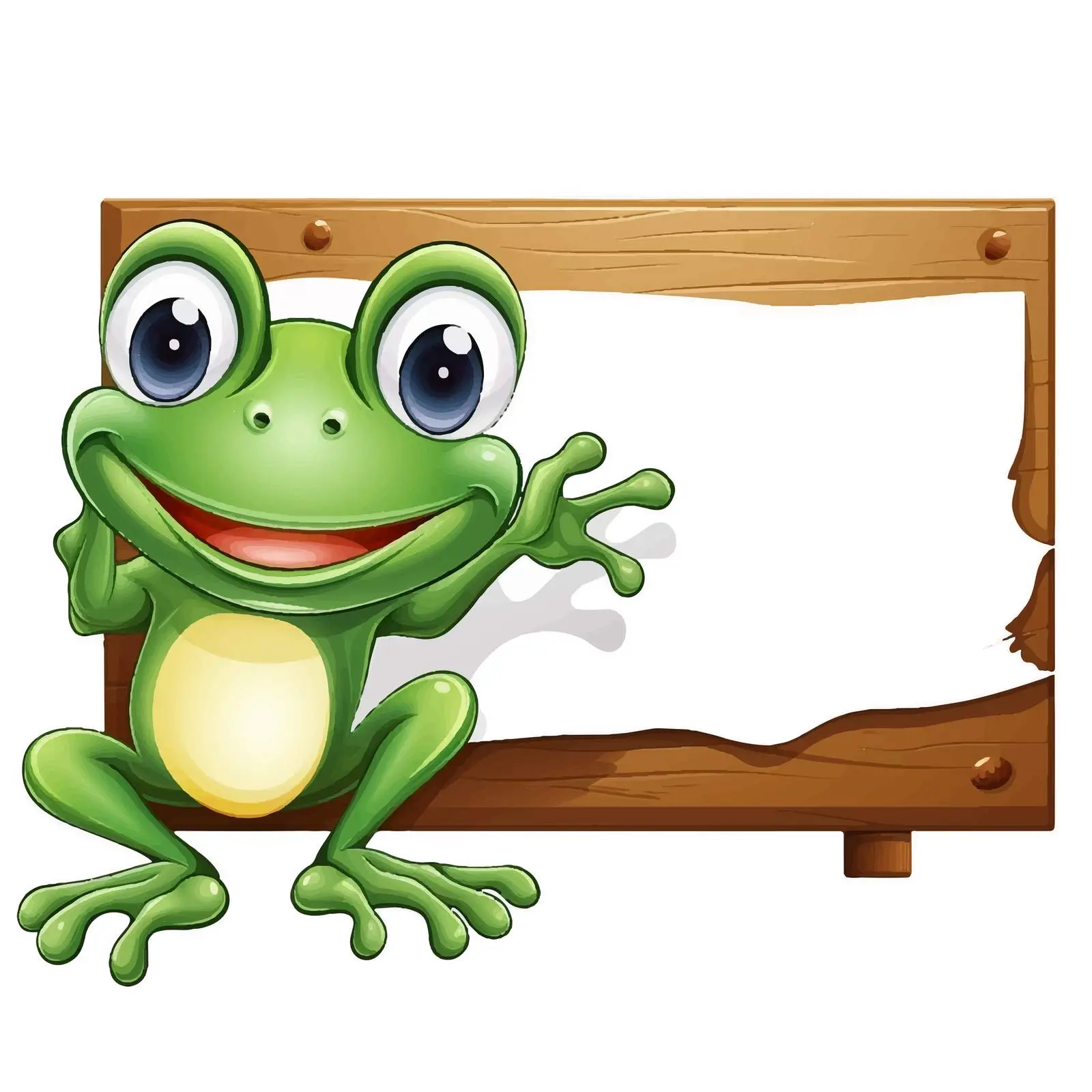 Playful Frog Under Wooden Signboard Illustration — free download from Dotvec