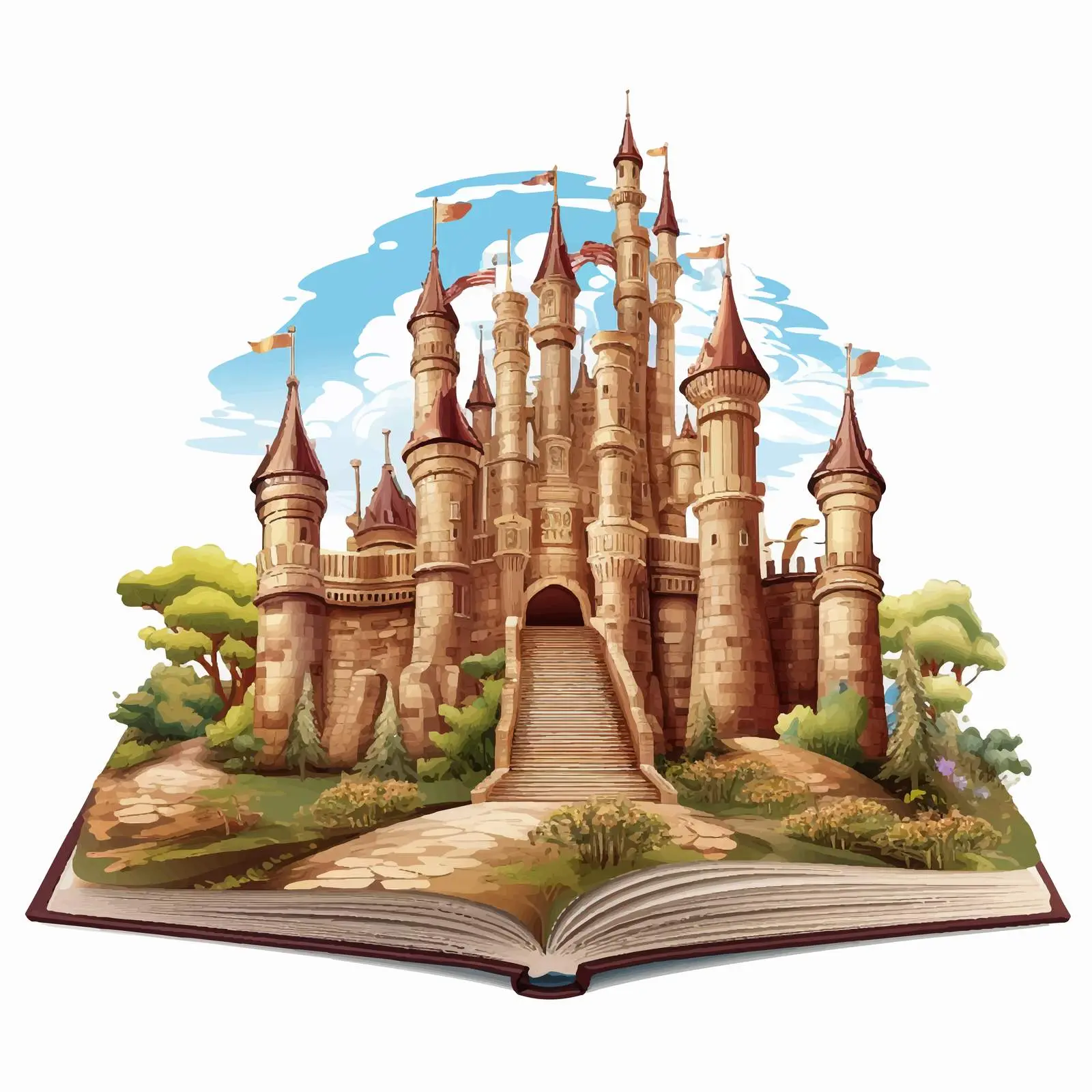 Pop-Up Book Illustration with Castle Design — free download from Dotvec