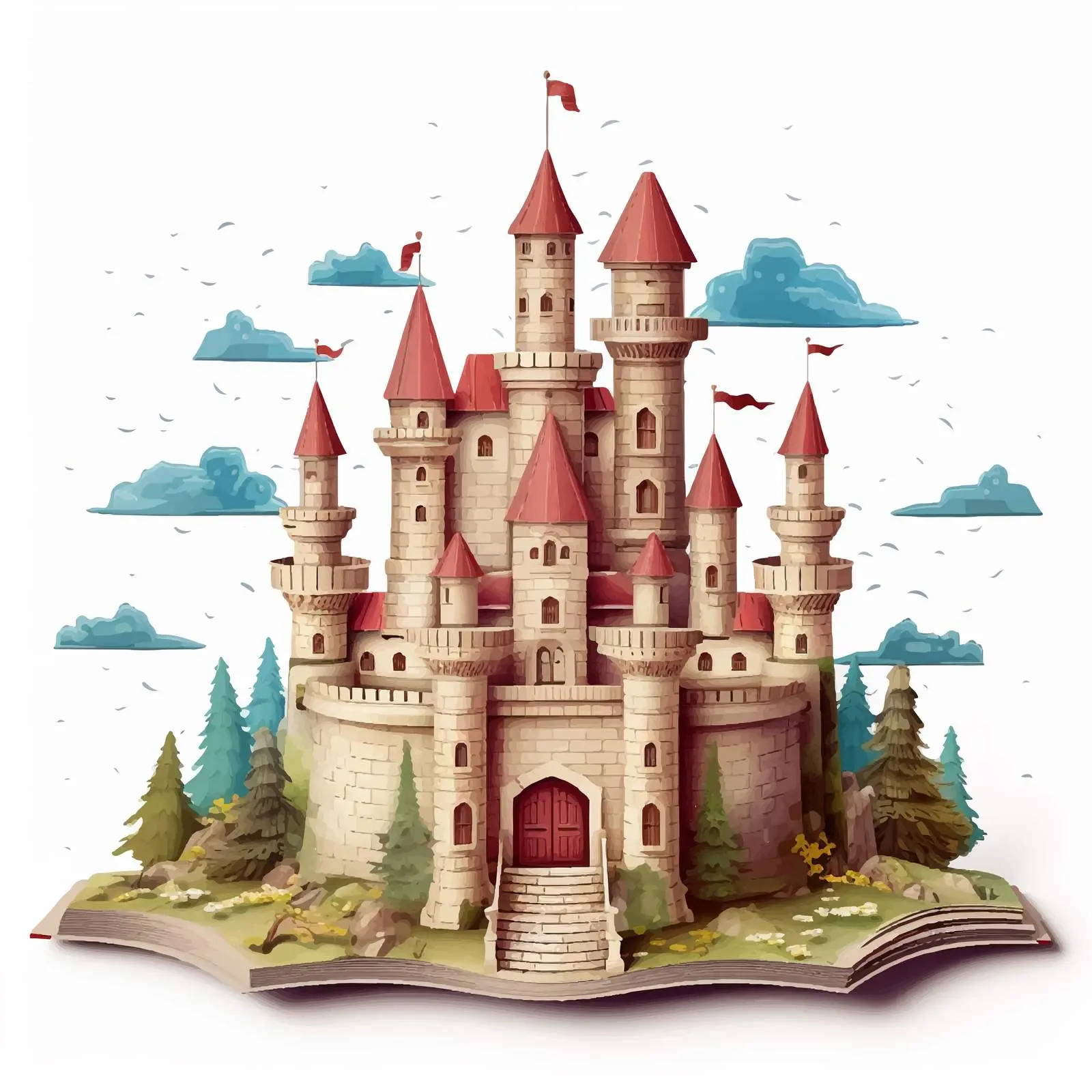 Pop-up Book Illustration Featuring a Castle — free download from Dotvec